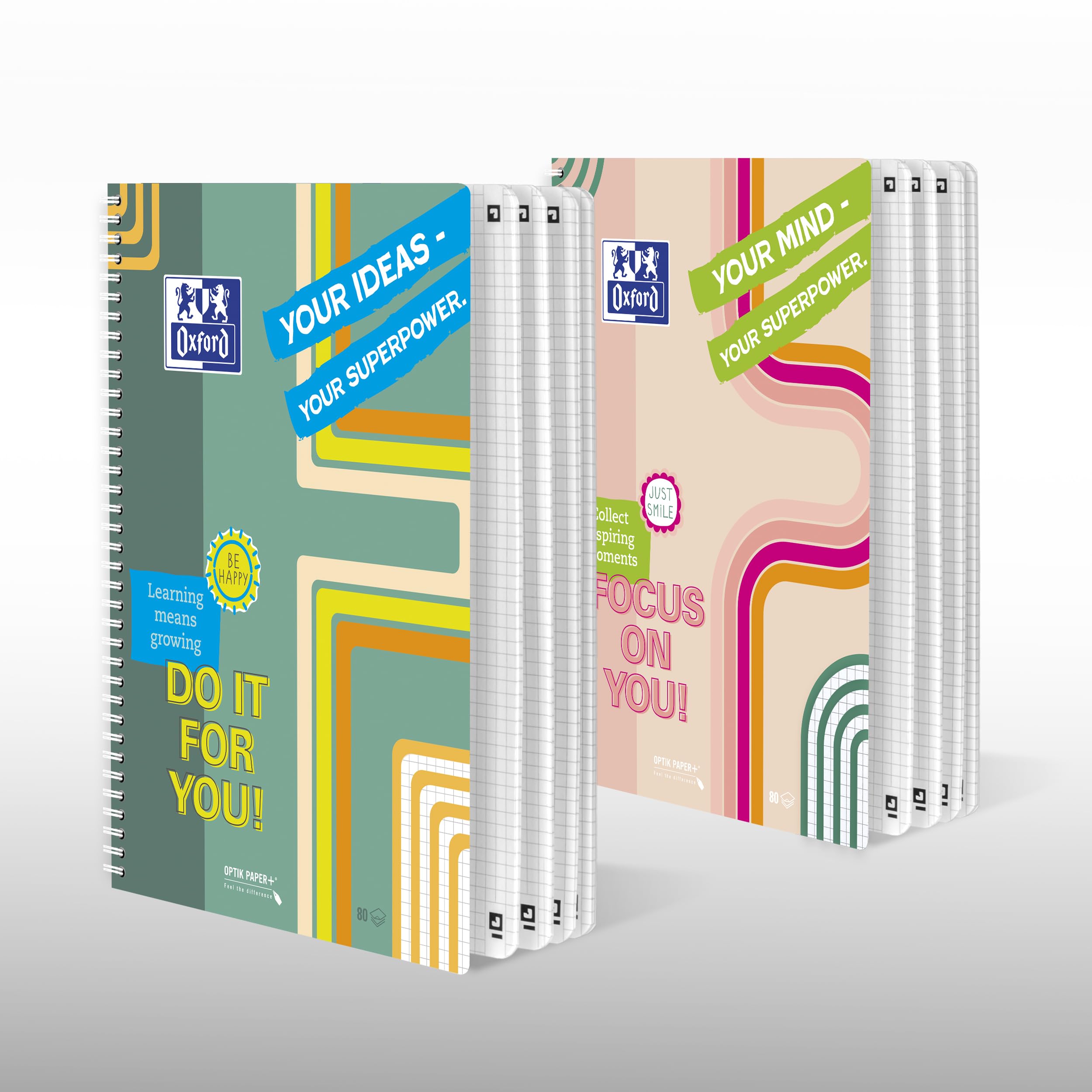 Oxford A4 Collegeblock, kariert, 160 Seiten Limited Edition "Mind Power" 2 Motive sortiert, 4-fach gelocht & mikroperforiert, 10 Stück