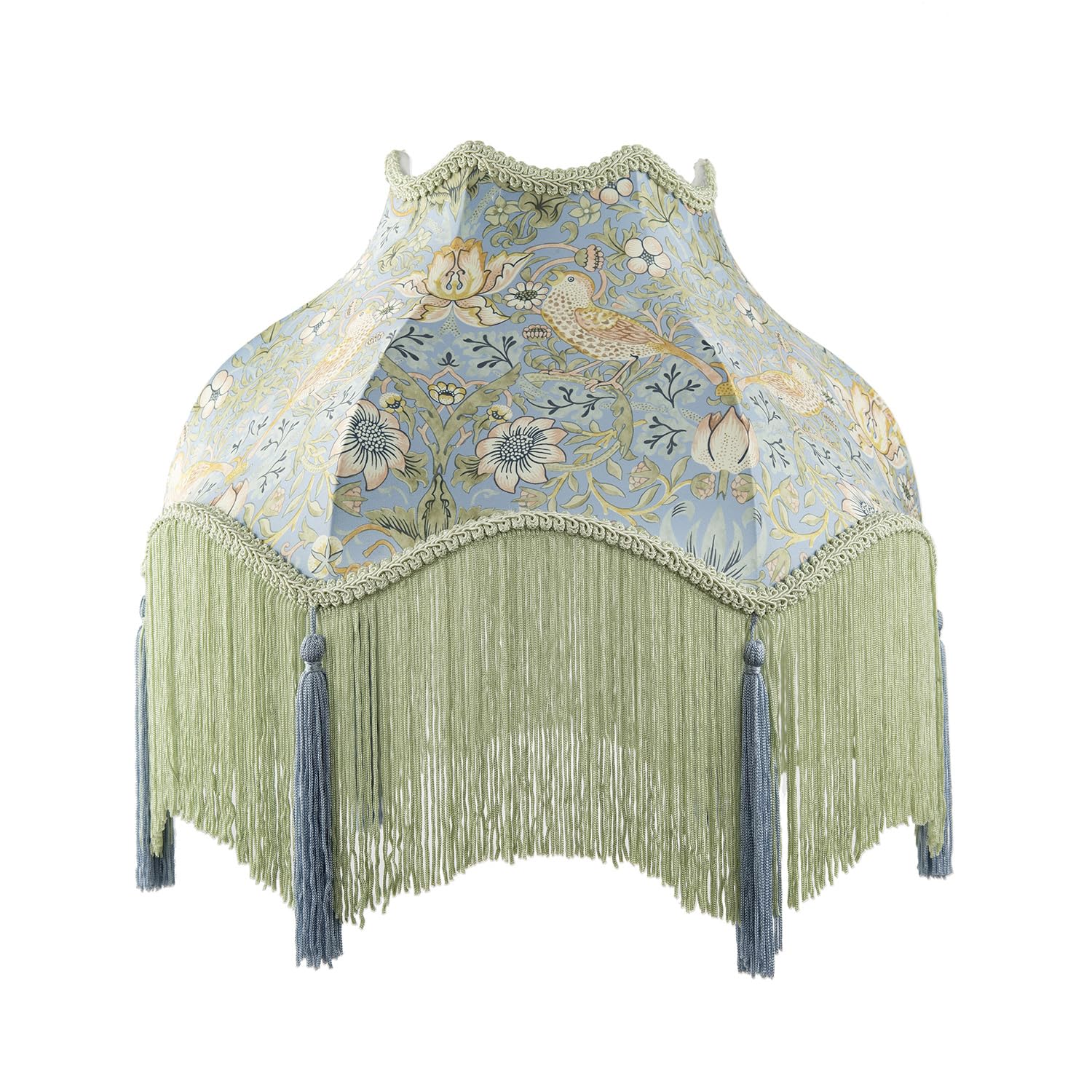 Vintage Victorian Shabby Chic Floral Velvet Fabric Lamp Shade in Emerald Green and Soft Blue | 36cm x 20cm | Inner White Faux Silk Lining by Happy Homewares