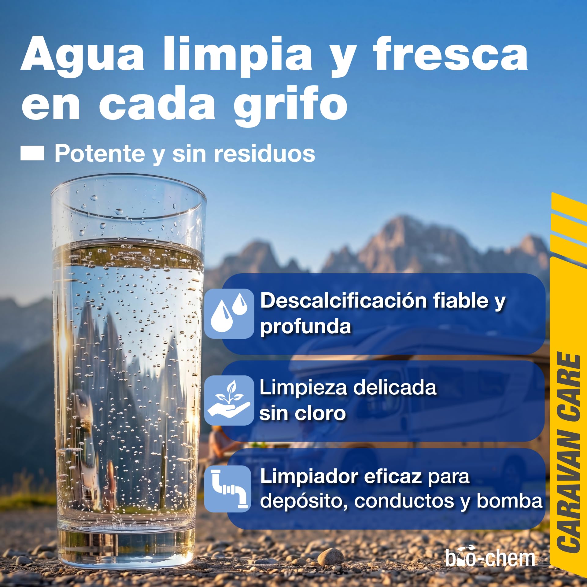 bio-chem - Limpiador de depósitos de Agua Dulce 2 x 1L - Mantenimiento de depósitos de caravanas y autocaravanas - Productos y Accesorios para campistas