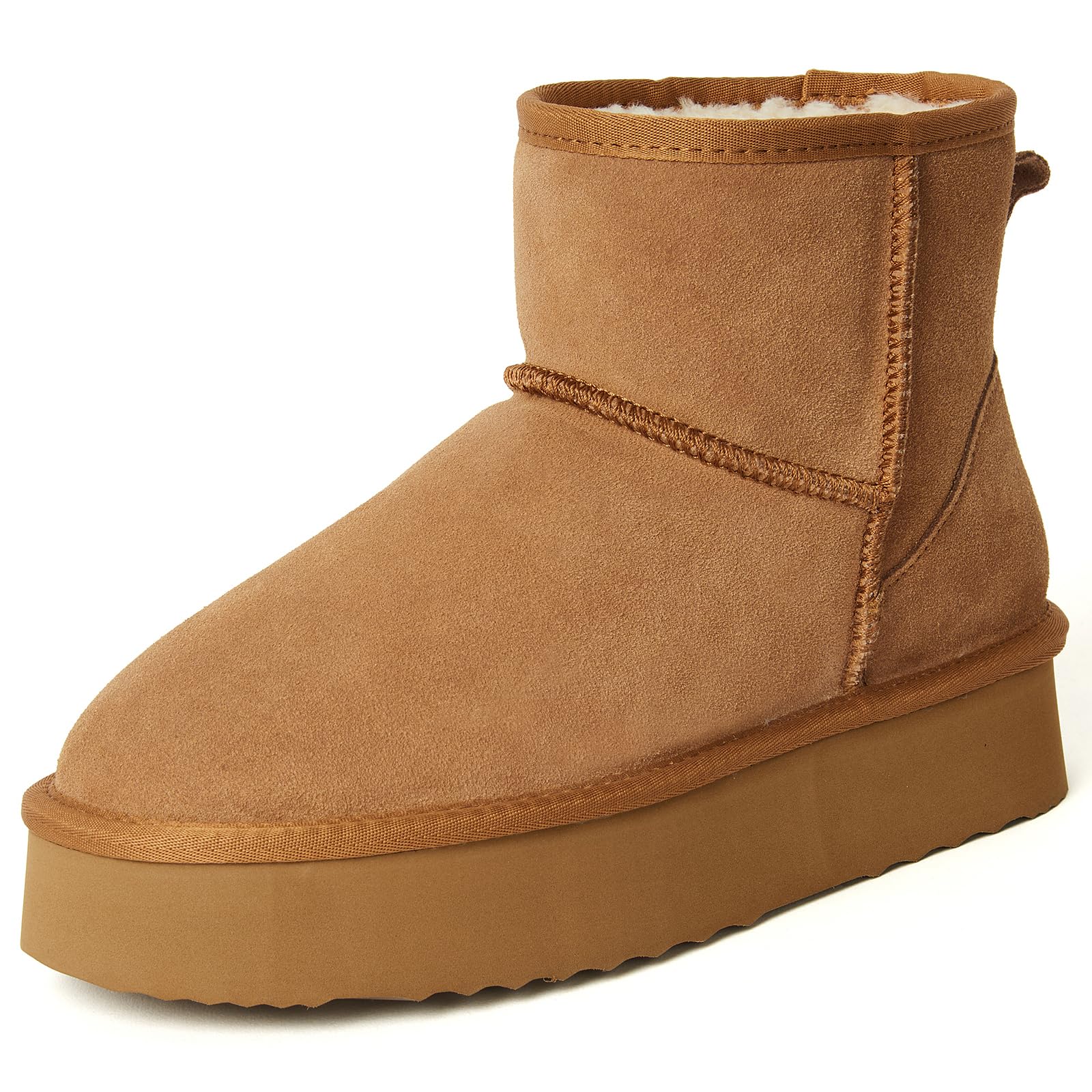 Shenduo Mujer Plataforma Botines de Nieve Invierno Clásico | Material Cuero Impermeable Forradas de Piel Cálido Clásico Botas para Clima Frío