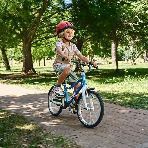 Miniatura 6 de woom GO 3 Bicicleta para niños de 4 a 6 años, bicicleta ligera de 16 pulgadas con freno de mano, limitador de dirección y chainguard para niños y