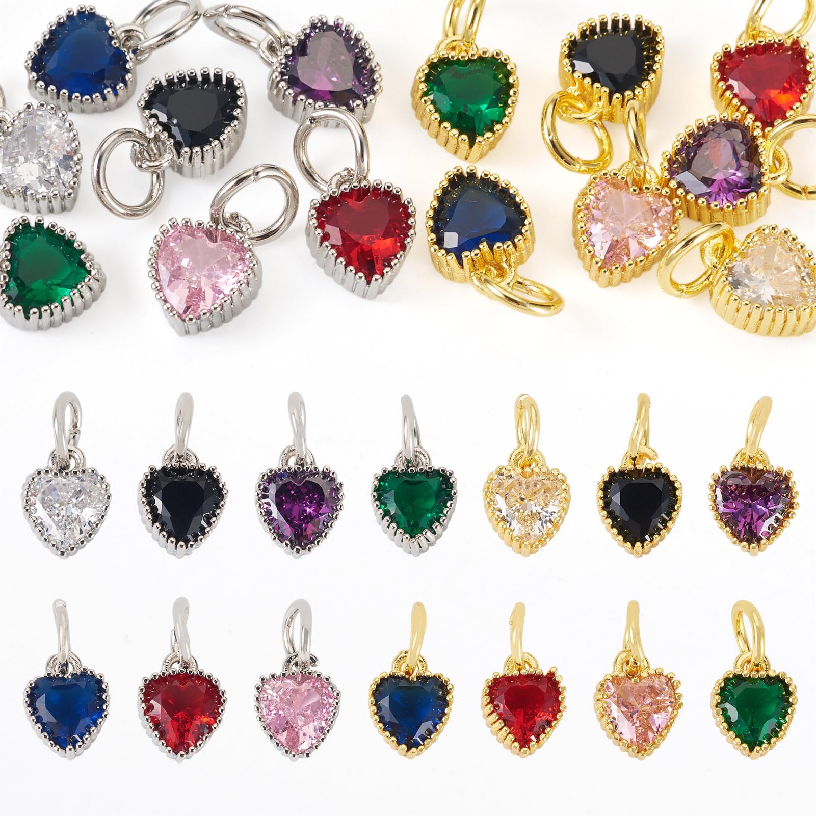 Spritewelry 14pcs Heart Rhinestone Charm Pendants Birthstone Charms Teardrop Butterfly Heart Cubic Zirconia Earring Charms for Bracelets Jewelry Making