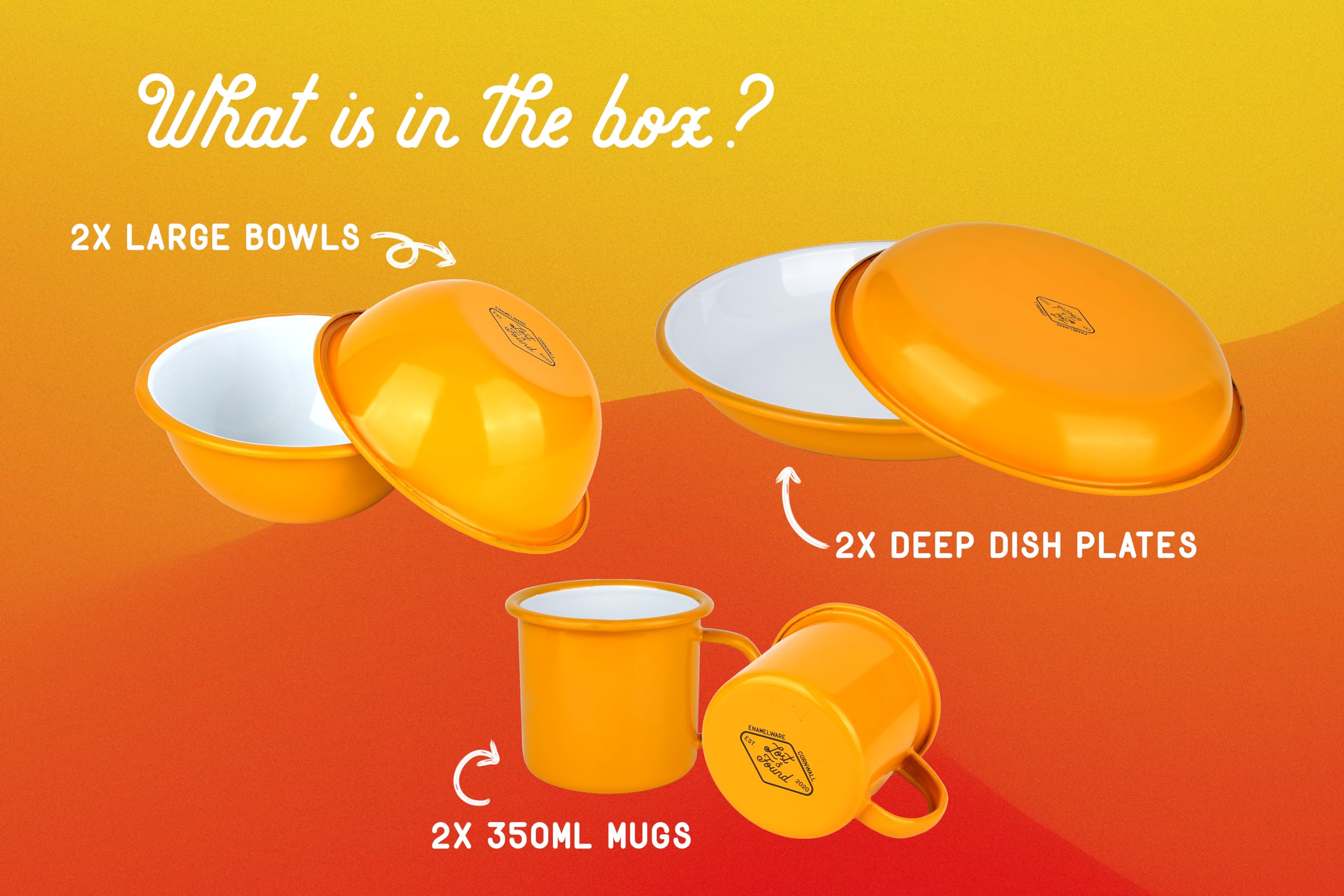 Lost & Found 6 Piece Premium Enamel Set for Two, Campfire Yellow, 6 Pieces - Image 2