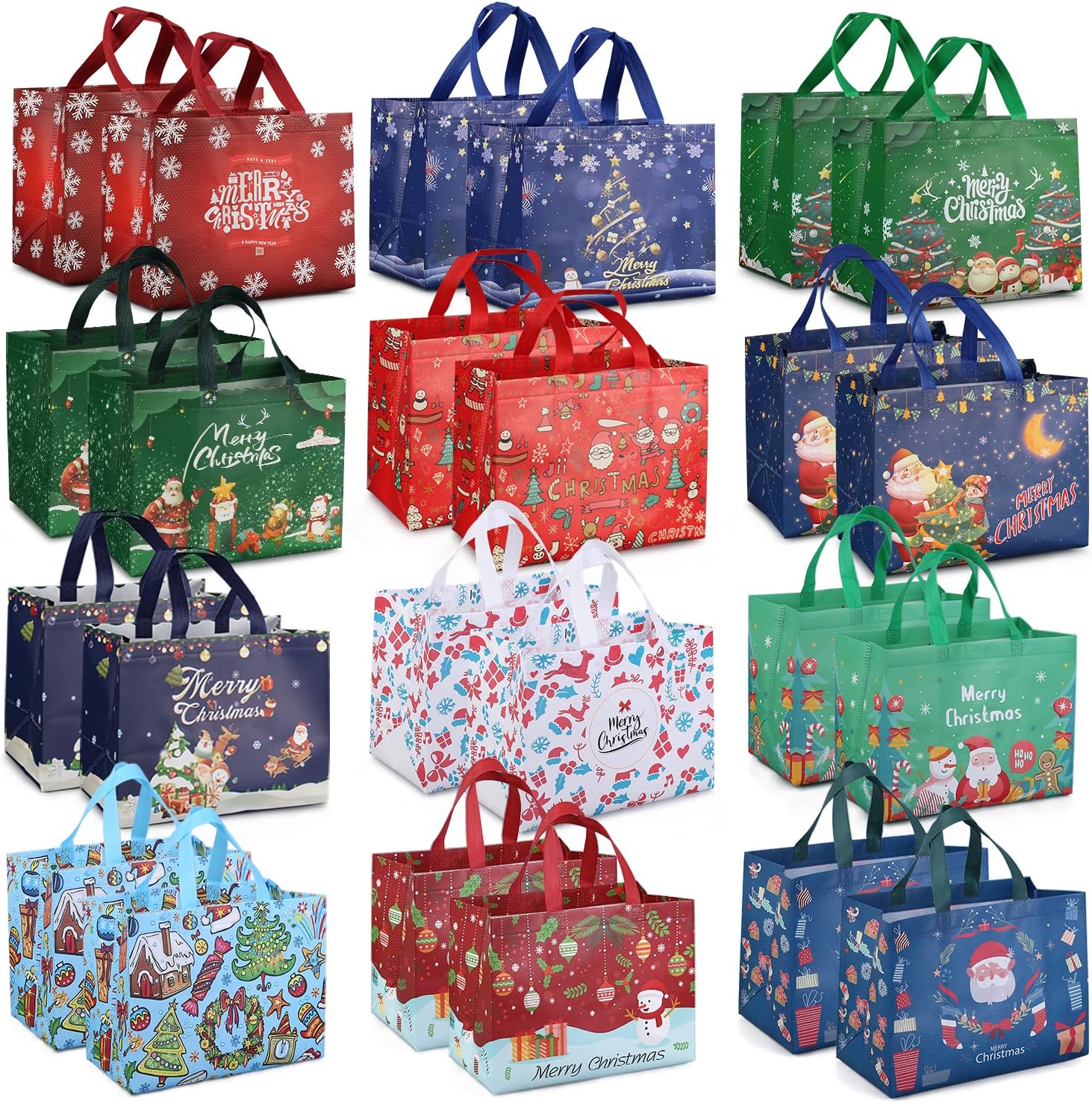 PARSUP 24PCS Christmas Gift Bags with Handles, Non-Woven Christmas Bags for Treat Gifts Wrapping Shopping, Xmas Party Supplies, 12.8 * 9.8 * 6.7inch