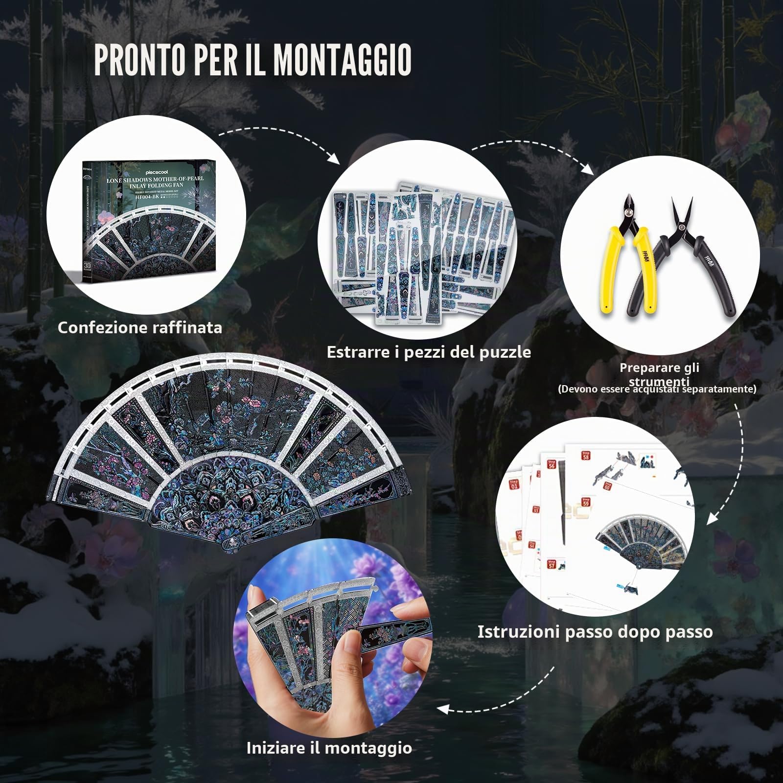 Piececool Metal Puzzle 3D Metallo Ventaglio Pieghevol, Modellini per Acciaio Inossidabile, Modellismo da Costruire Adulti Accessori Accoglienti per la Casa,Blu Navy