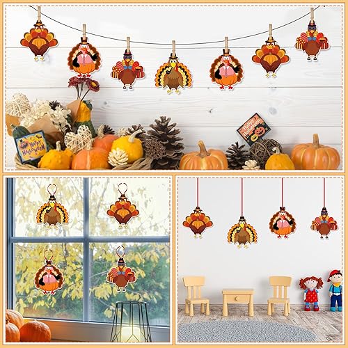 Miniatura 4 de FaCraft Manualidades de Acción de Gracias para niños, 24 calcomanías de pavo, adornos para hacer tus calcomanías de pavo, manualidades de otoño para