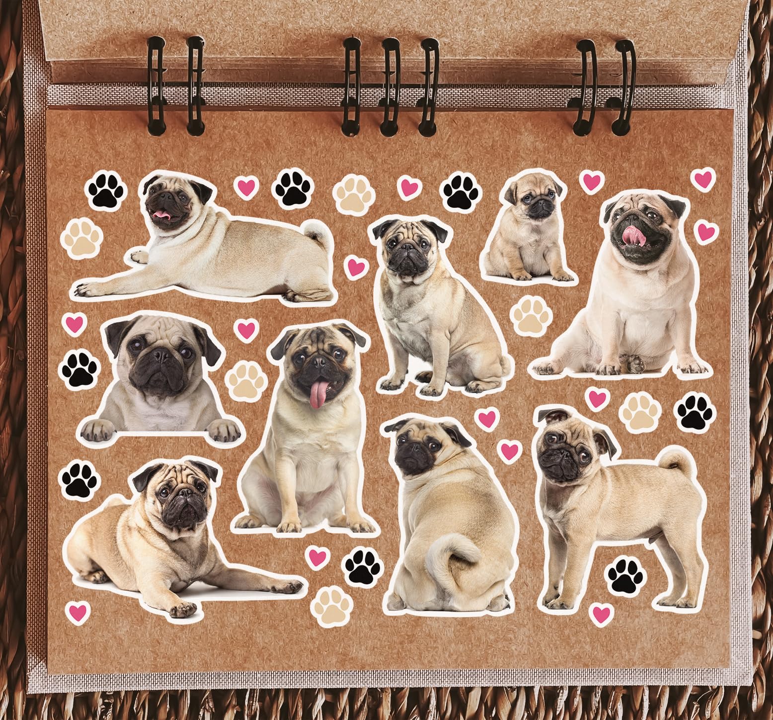 A5 Foglio di adesivi in vinile con carlino – Cani Animali Domestici Cucciolo Animali Scrapbooking Decorazione Viaggi Etichetta Amici Ragazze Ragazzi Estetica #80799