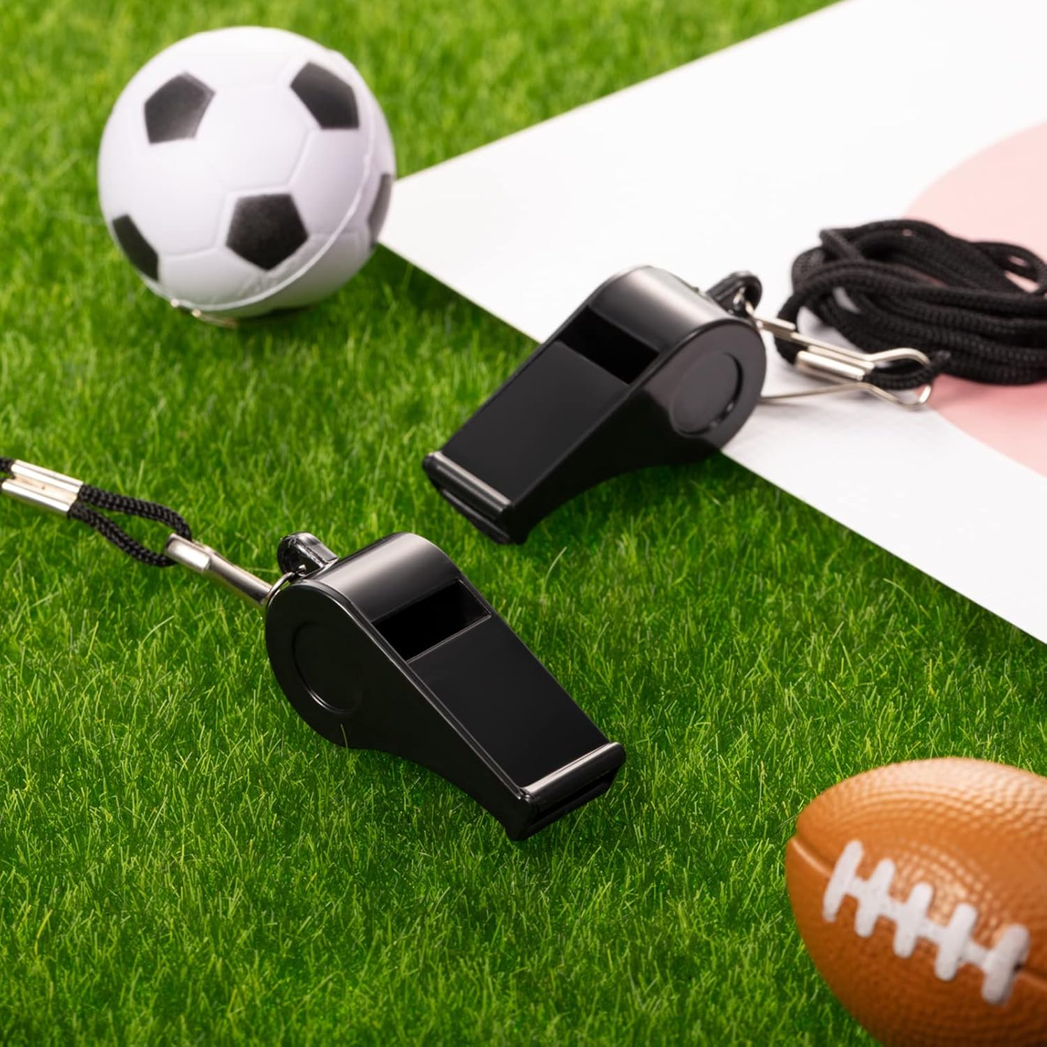 Frienda Black Lanyard Plastic Whistles Referees Fans Cheer Student Whistles Emergencies Survival Whistles Bulk