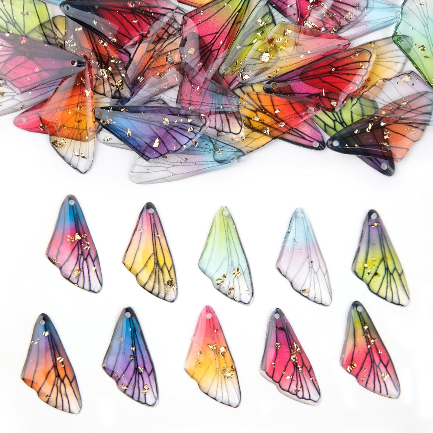 Framendino, 100 Pack Butterfly Wing Charms Dragonfly Insects Resin Pendants for DIY Earrings Bracelets Jewelry Making