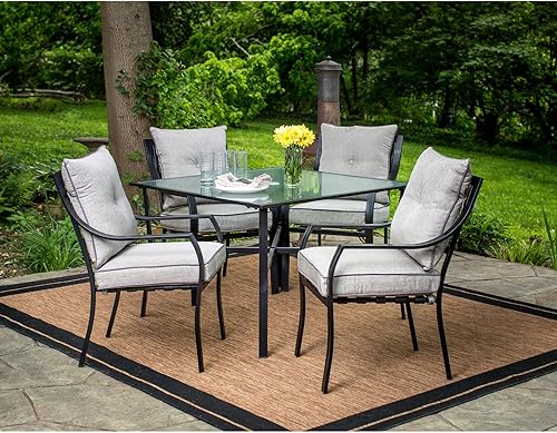 Miniatura 4 de Hanover Lavallette - Juego de 5 piezas con 4 sillas estacionarias y mesa redonda de cristal de 52 pulgadas para exteriores