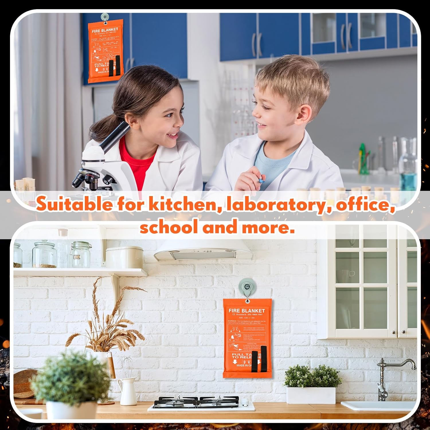 Macarrie 30 Pack Fire Blankets 39” x 39” Fire Blanket Emergency for Home and Kitchen Extinguisher Blankets Fiberglass Suppression Blanket Safety Fireproof Survival for Car Office Warehouse (Orange) - Image 7