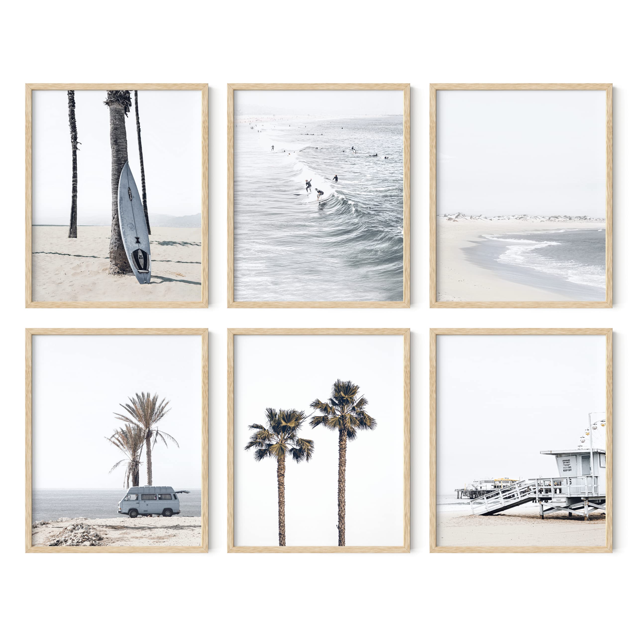 HAUS AND HUES Beach Posters - Set of 6 Beach Art Prints, Coastal Wall Art (Beige Frame, 16x20)