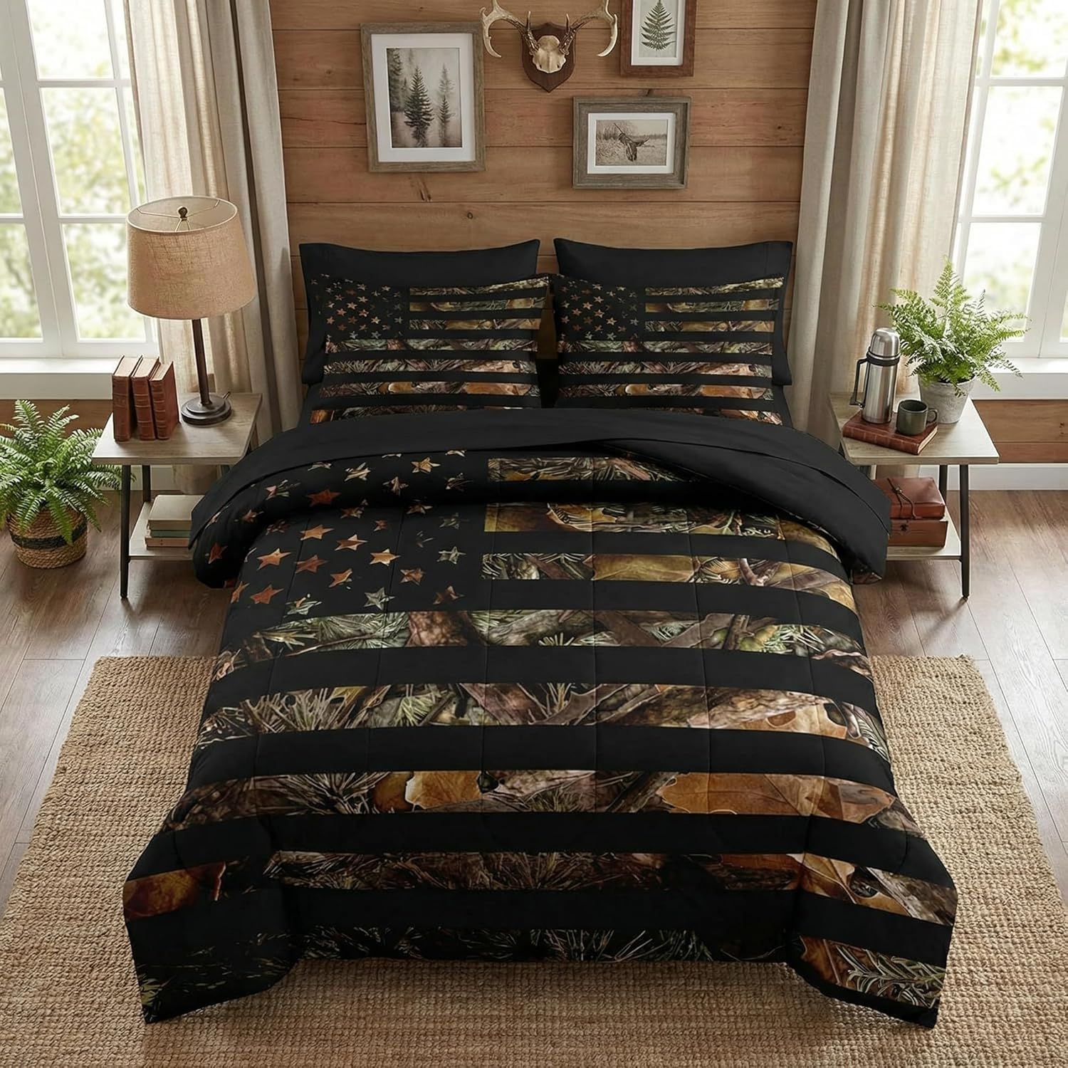Genérico Edredon Cama 135 Estrellas y Rayas Edredón Nordico Adulto sin Funda Reversible Camuflaje Estampado Suave Ligero Transpirable Duvet 220x220 cm Incluye 2 Fundas de Almohada 50x75 cm YUd1750