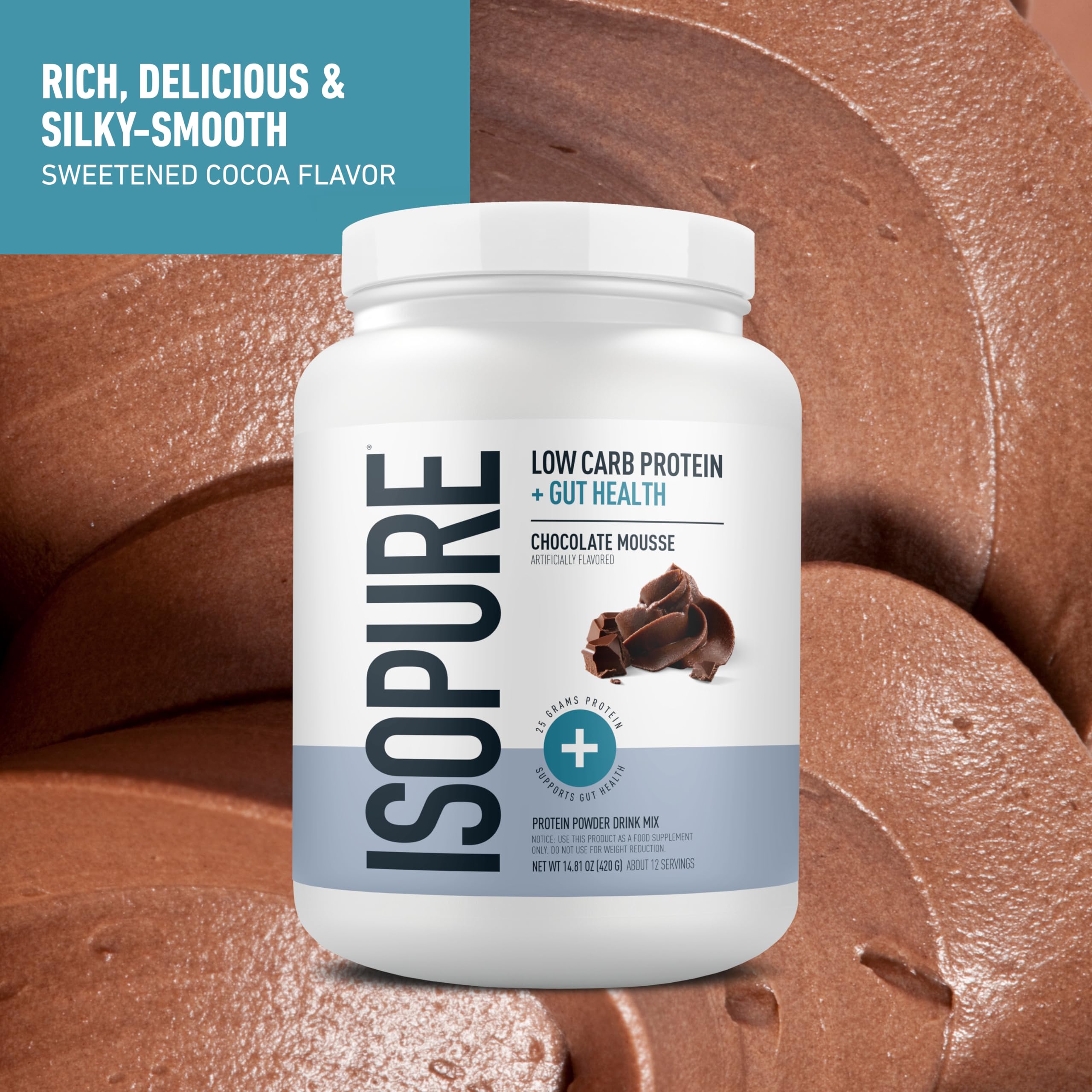 Isopure Protein + Gut Health & Immune Support Powder, Chocolate Mousse, 25g Whey Protein with Prebiotics & Vitamins, 12 Servings (Pack of 1) — Amazon image 3