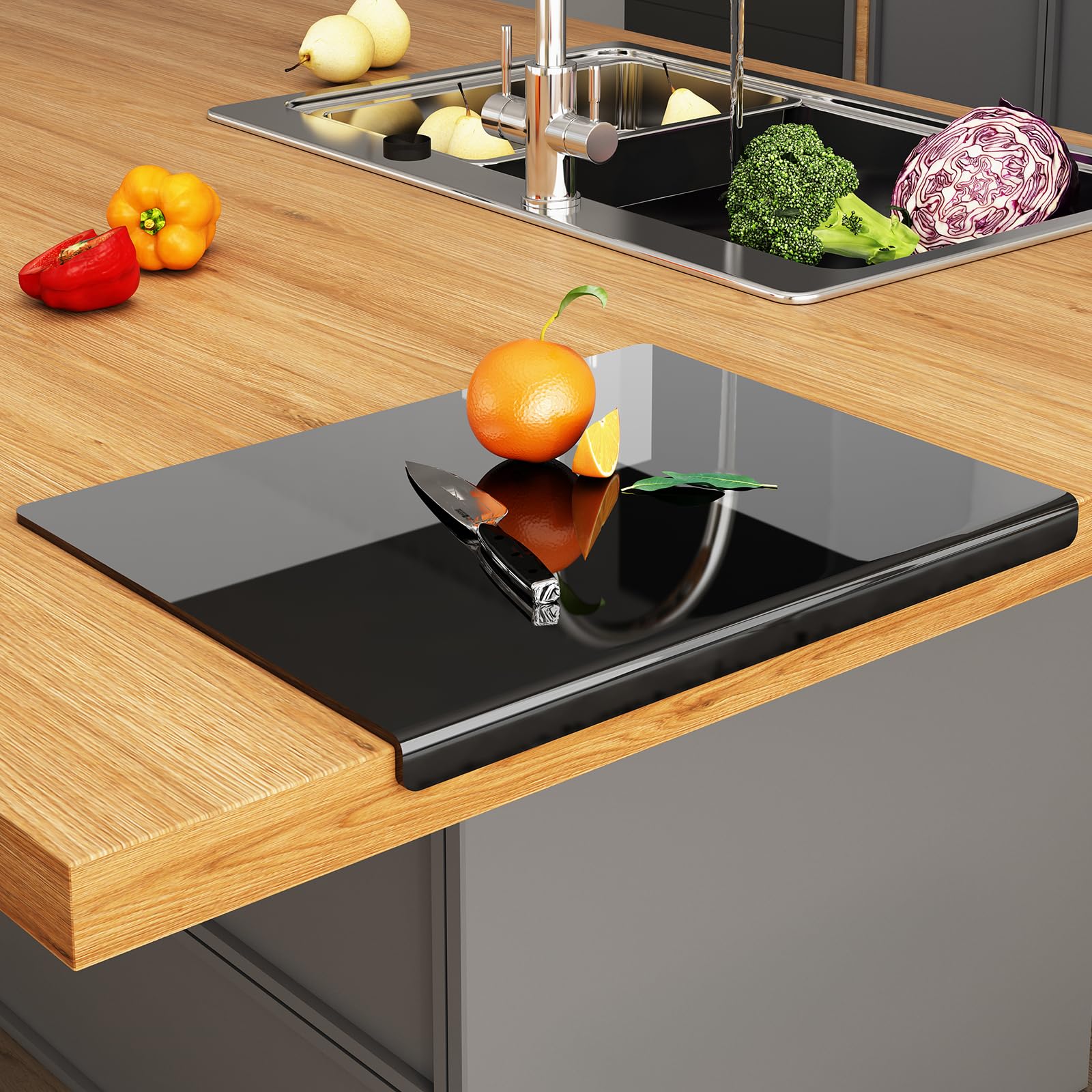 JJL Acrylic Chopping Board 41x32cm – Black Cutting Board, Hygienic & Lightweight with Counter Lip – Non-Slip, Easy to Clean – Ultimate Kitchen Essential (Gadget & Decor) — image 1