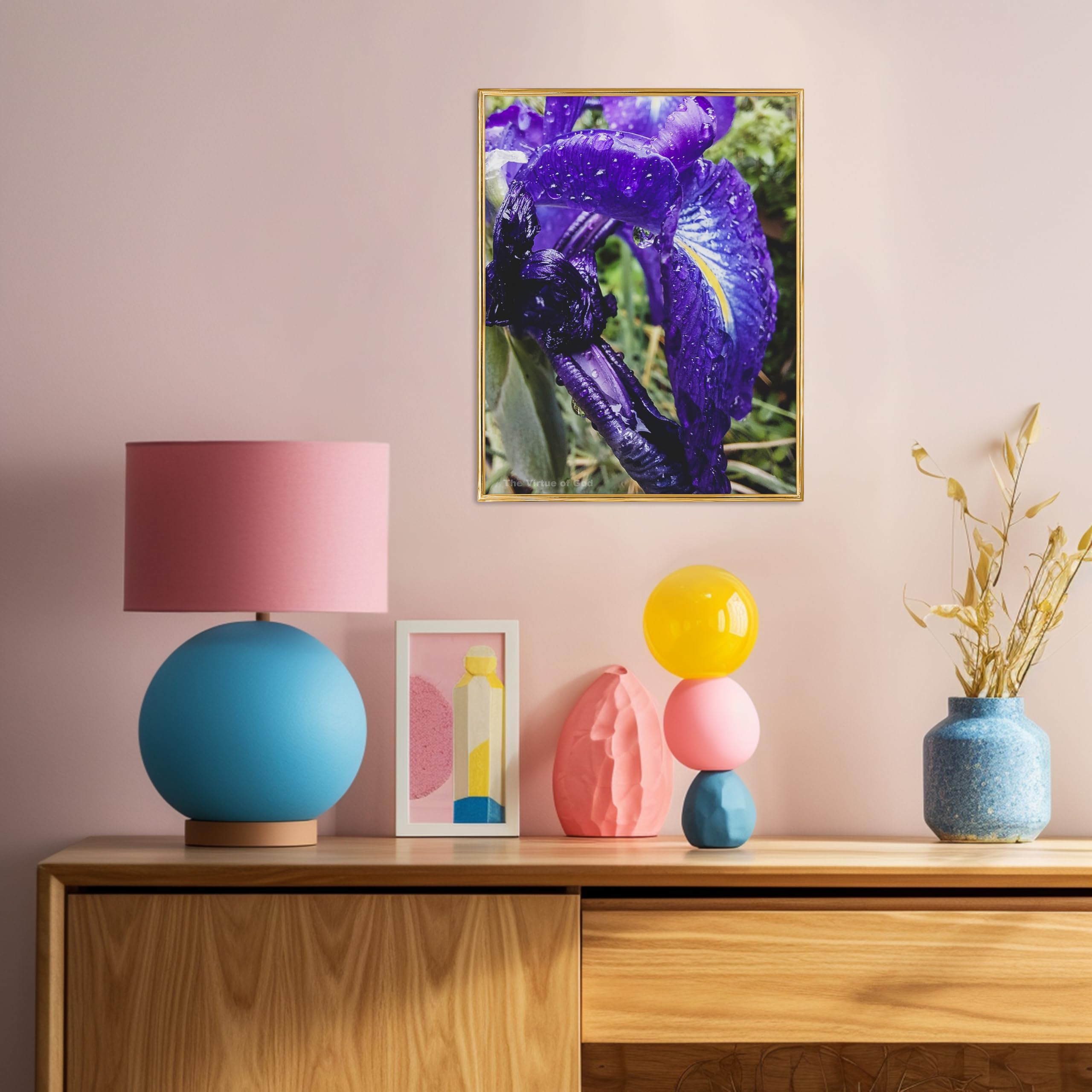 The Virtue of God-Authentic Macro Photography-Purple Iris with Raindrops Vertical Unframed Print-Floral Canvas Wall Art 8x10 to 16x20in-Home or Office Modern Decor (12 x 16)