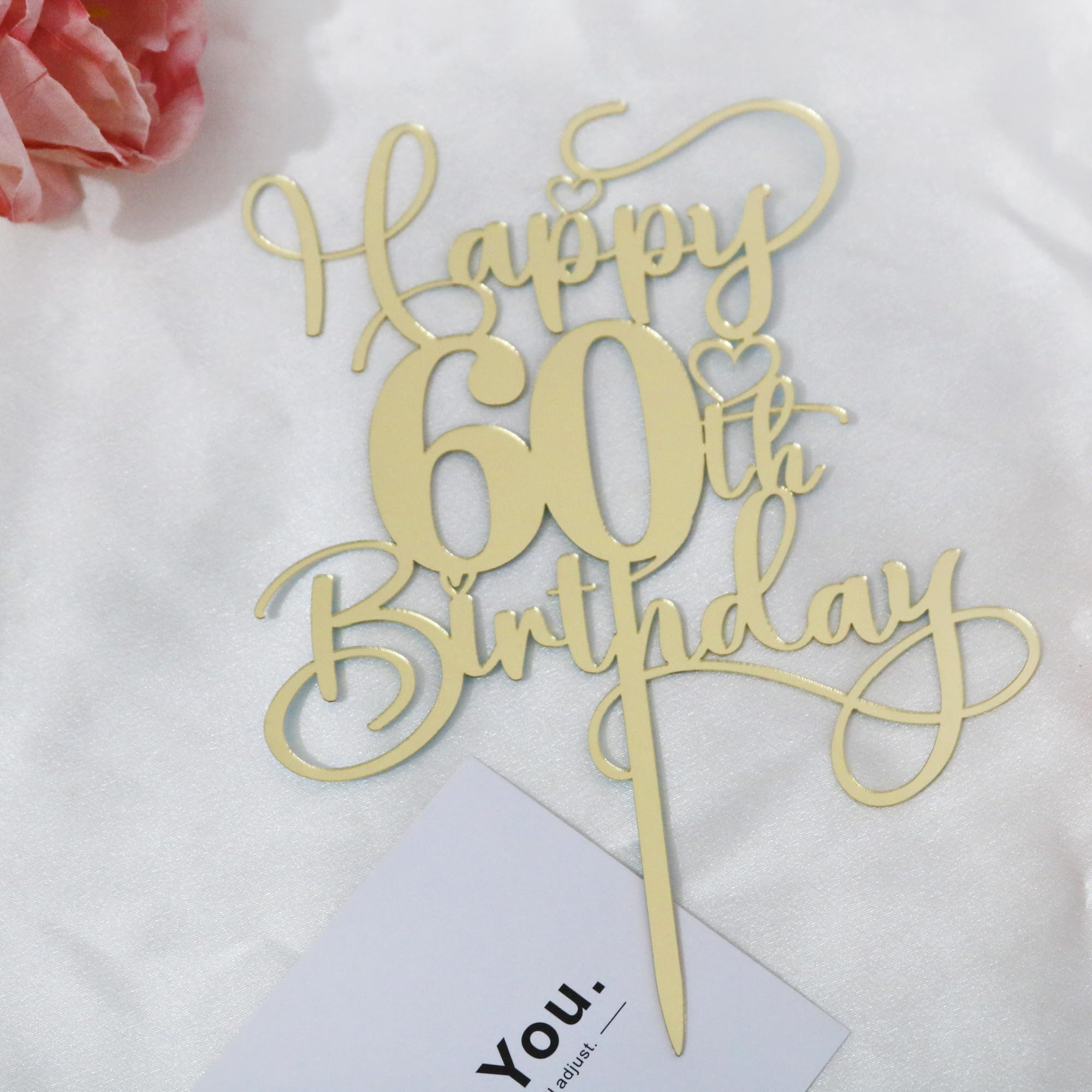 Ruscalin Happy 60th Birthday Cake Topper,Mirrored Gold Acrylic Birthday