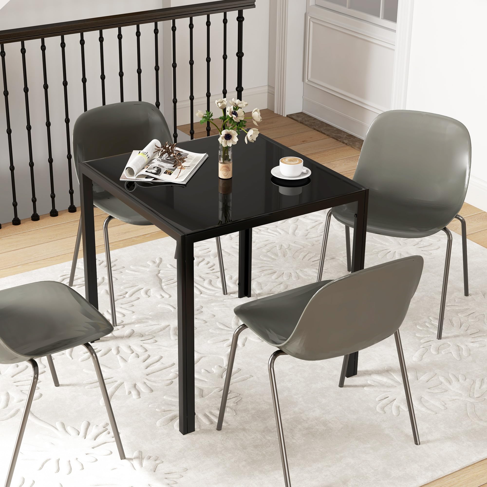 HOMCOM Tavolo da Pranzo 75cm Quadrato 4 Posti Cucina Nero
