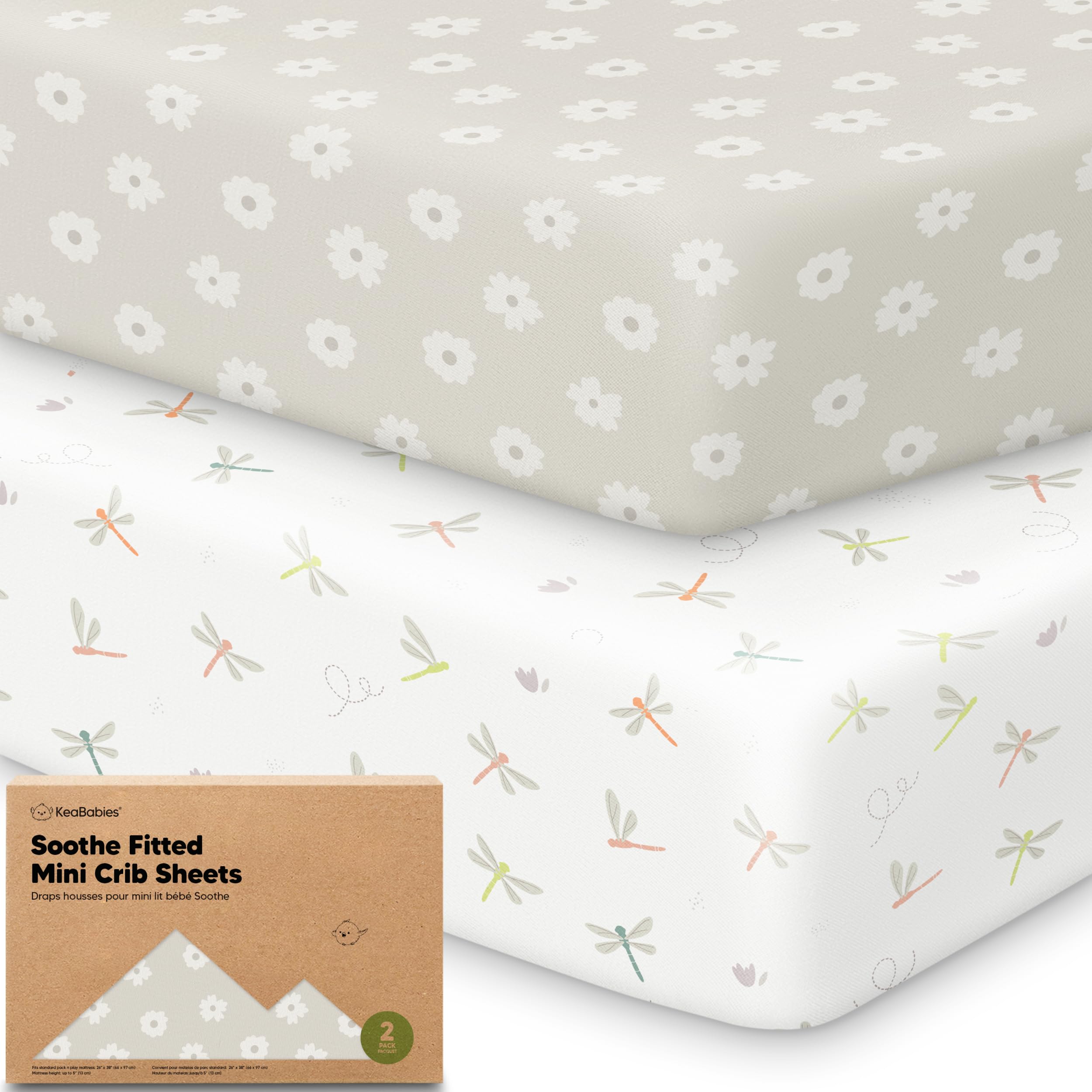 2-Pack Mini Crib Sheets Fitted, 38x26 Pack N Play Mattress Sheets (Meadow)