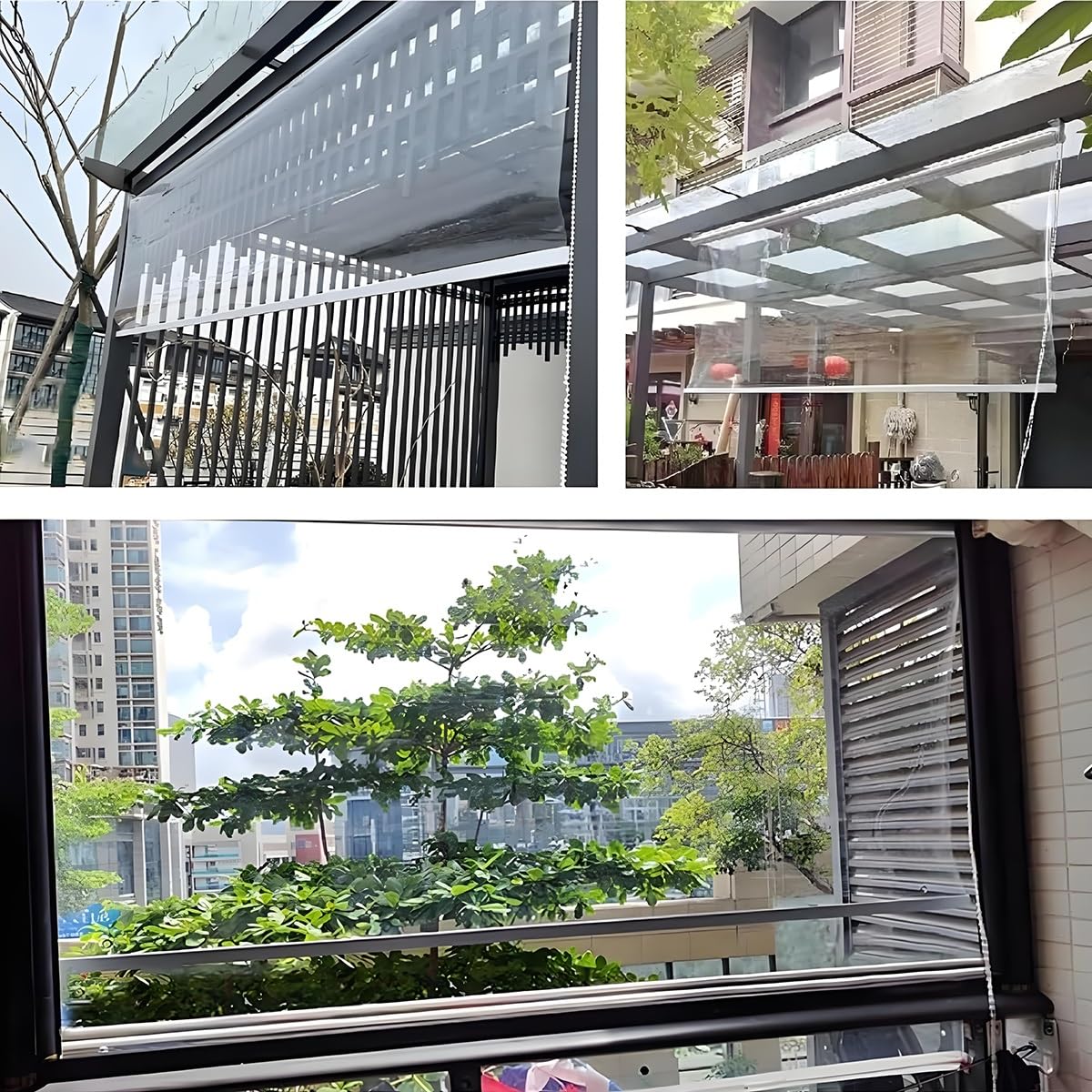 C PVC Outdoor Roller es Impermeabile Cordless Tende per Gazebo Balcone Portico Dimensioni Personalizzate 60x60 pollici Trasparente Roll Up ains per la Privacy Esterna