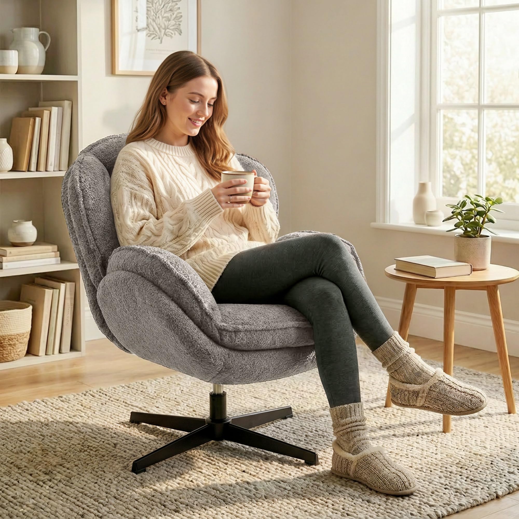 HOMCOM Ohrensessel Drehbarer Loungesessel Geplosterter Sessel Grau
