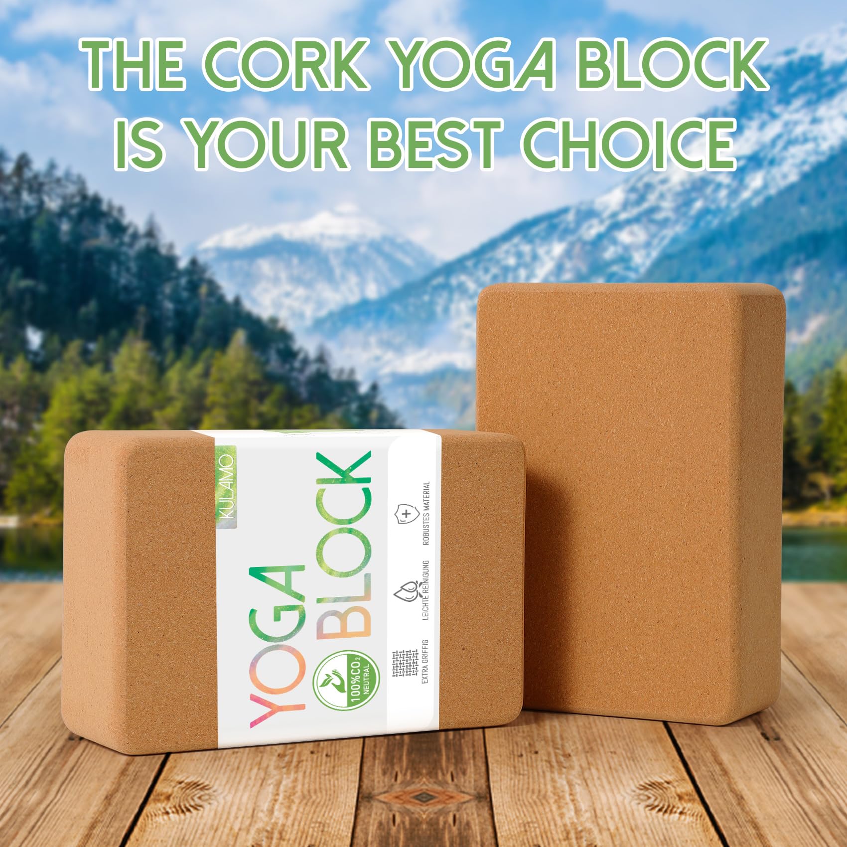 Juego de 2 bloques de yoga de corcho natural, bloque de yoga para fitness, pilates, estiramiento y meditación, ayuda para regeneración, espalda, estiramientos, bloqueos — view 6