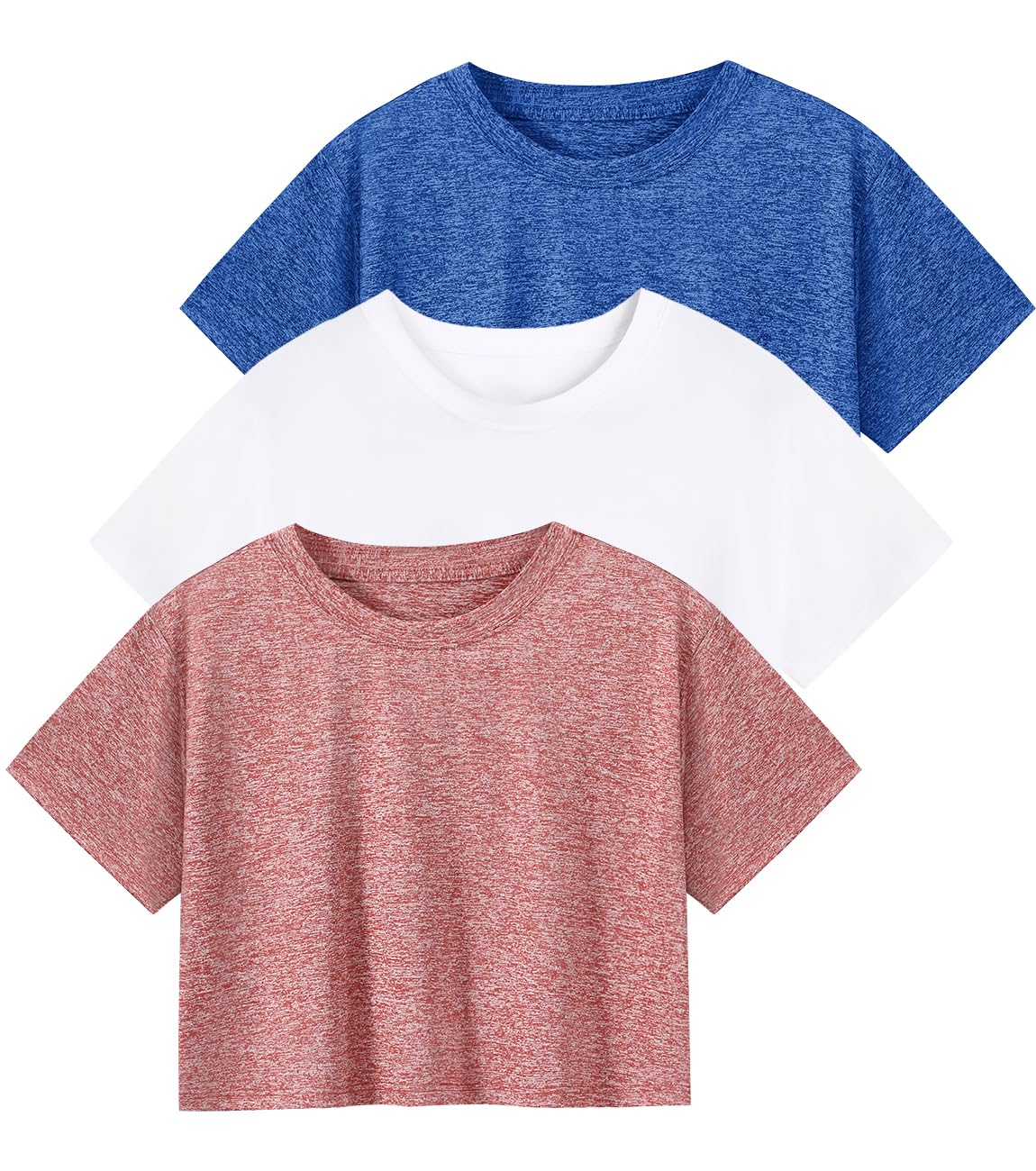 Ullnoy Lot de 3 hauts courts d'entraînement athlétiques pour femme - Coupe sèche - Coupe sèche - T-shirt de sport décontracté à manches courtes