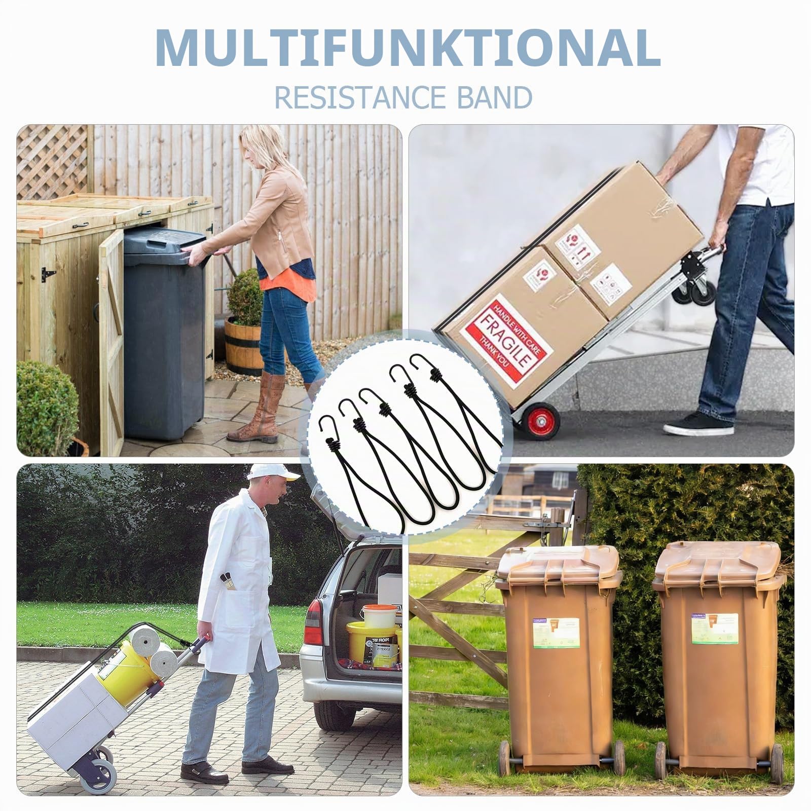 5 Stück Mülltonnenschlösser, 55 cm, schwarz, universal, strapazierfähig, Mülltonnendeckelriemen, Bungee-Seile mit Haken für starken Wind, Sturm, verhindern Tierkramen und Verschütten
