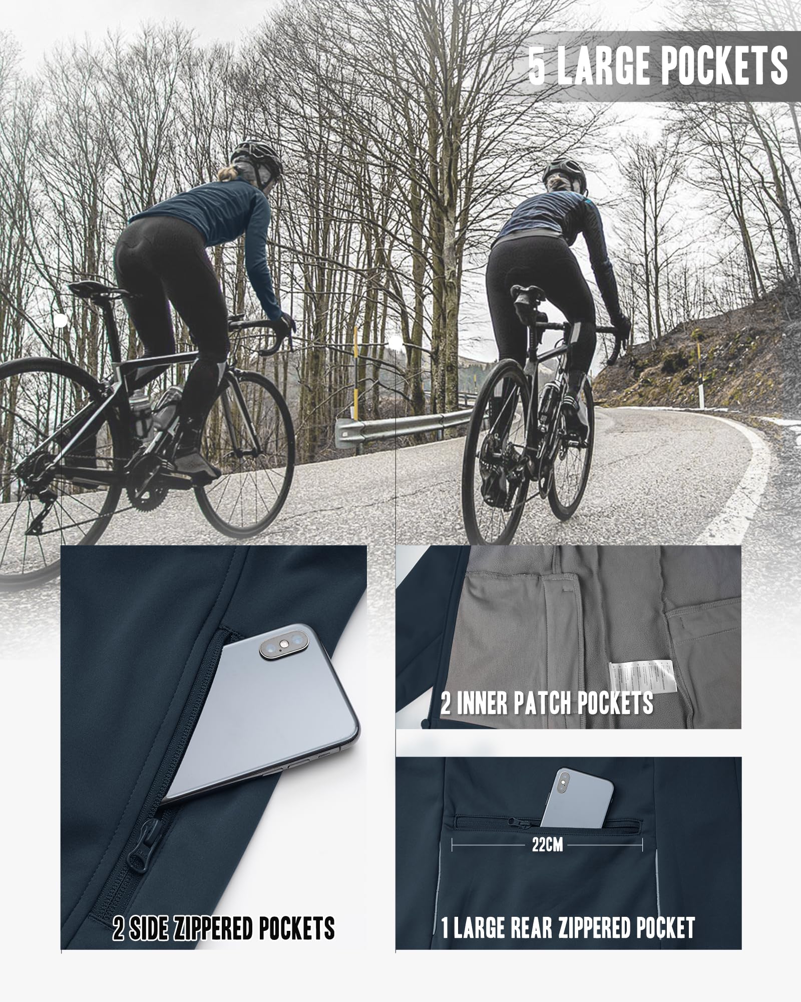 33,000ft Giacca da ciclismo da donna, impermeabile, in softshell, antivento, funzionale, foderata, in pile, riflettente, invernale, per ciclismo, corsa