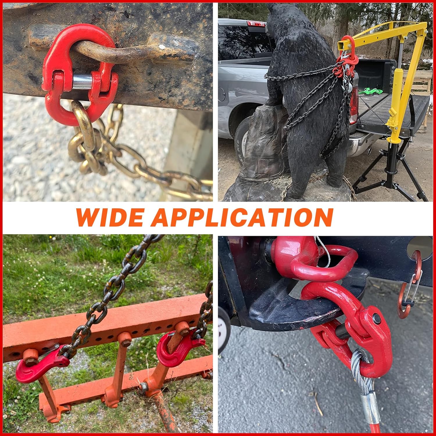 HENBOW 1/2" Clevis Slip Hook and Chain Connector Link,G80 Tow Trailer Safety Hook and Hammerlock Coupling Link,11600Lbs Working Load Limit for Lifting&Towing,Red(1 Hooks and 1 Connector Link) - Image 7