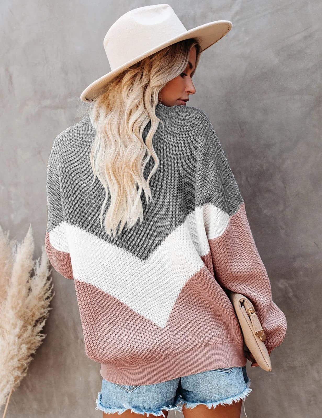 heekpek Maglione Oversize Donna Girocollo Invernale Maglione Lavorato a Maglia Donna con Pannello a Righe V Maniche Lunghe Casual Pullover per Autunno Inverno
