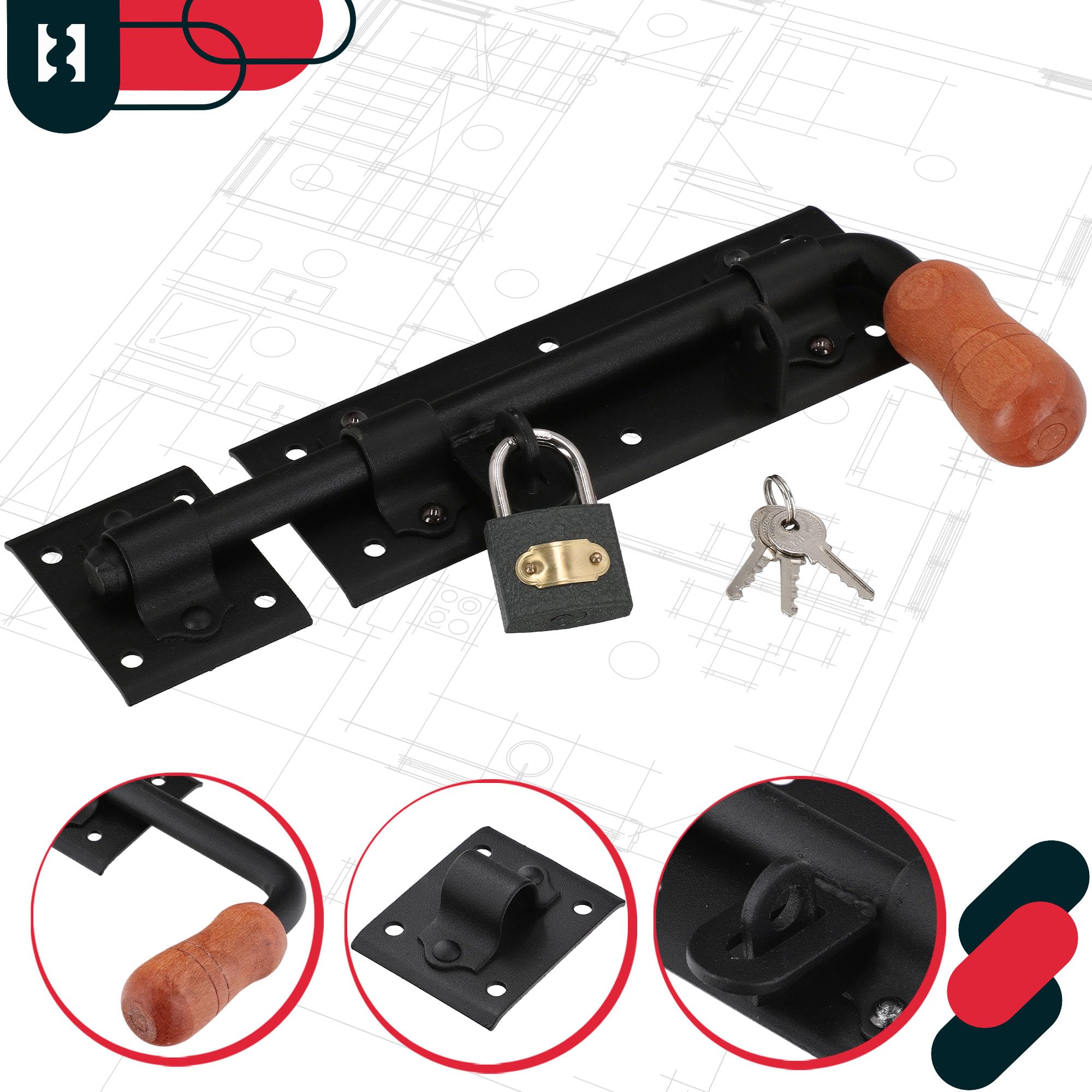 KOTARBAU® Torriegel 280mm Rechts Links Set 2St. mit Vorhängeschloss Türriegel Bolzenriegel Schlossriegel Schubriegel Riegelverschluss Torverschluss