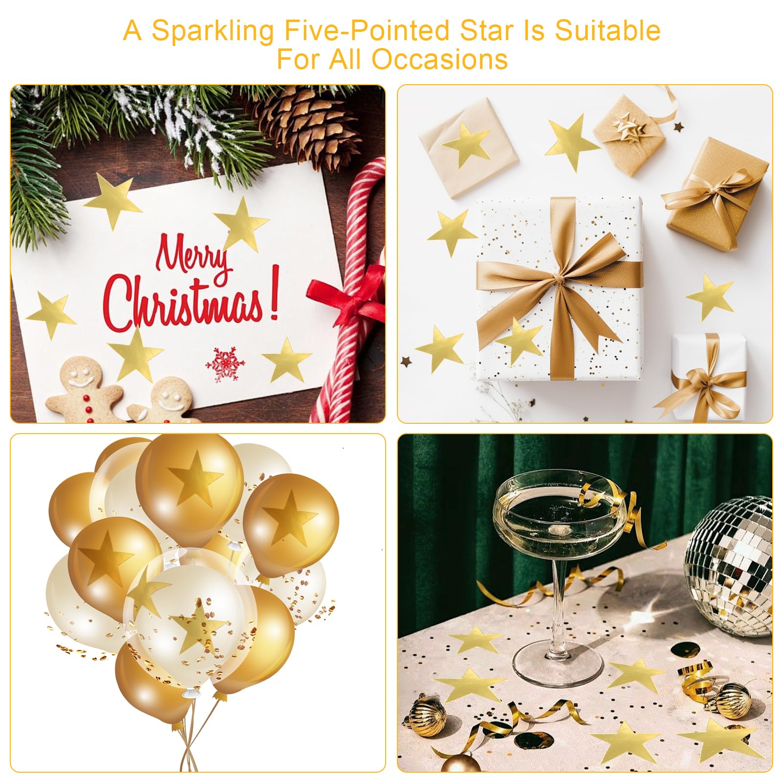 Estrellas de Papel Dorado 15 cm Set 48 piezas de Estrellas de Papel DIY, Decoración de estrellas Oro Adesivas para Pared, Ventana, Fiesta, Boda, Navidad Estrellas de papel Grandes Brillantes