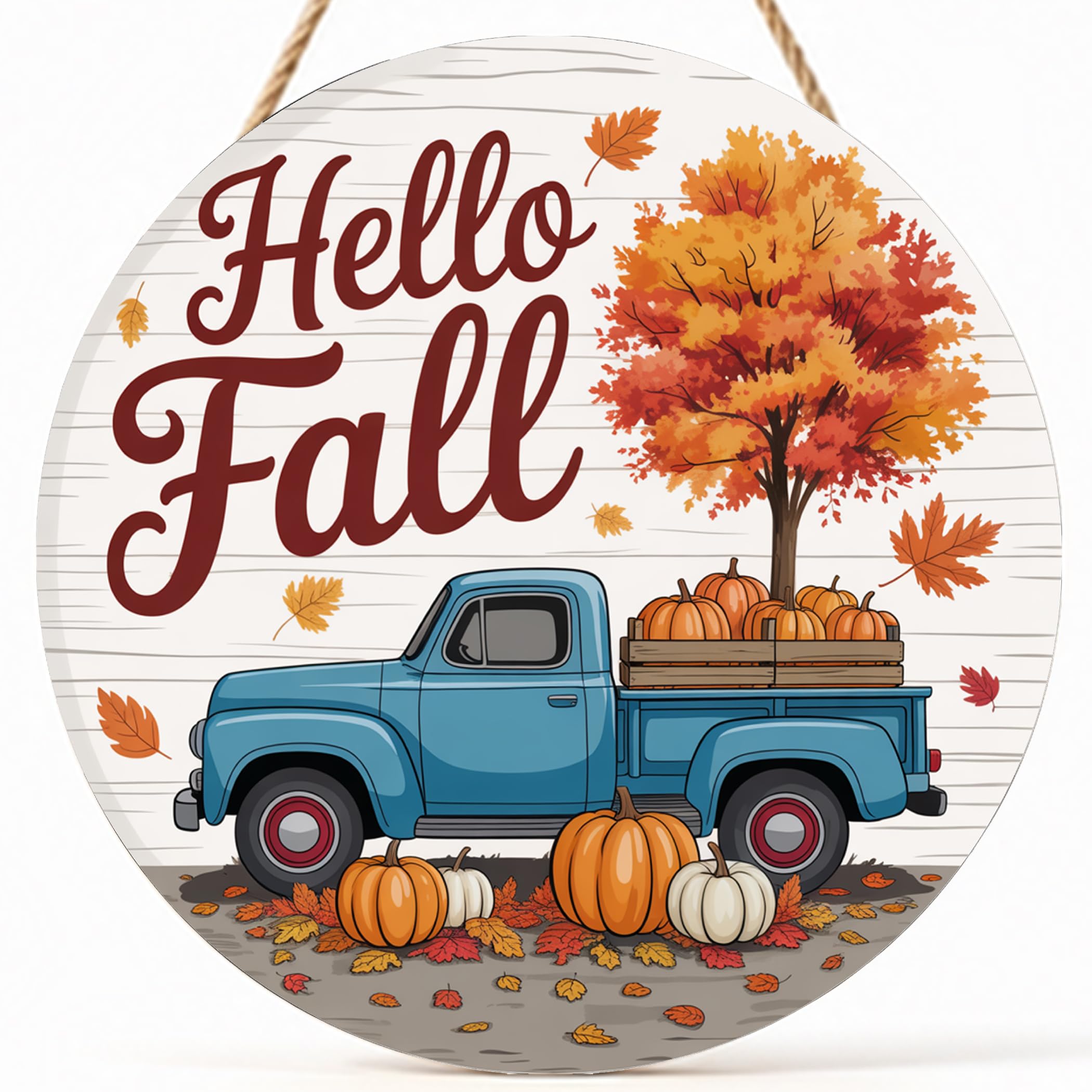 Hello Fall Truck Wood Hanging Sign Fall Decorations for Home Door Sign Wall Decor Maple Leaf Pumpkin Hanging Sign Wooden Front Door