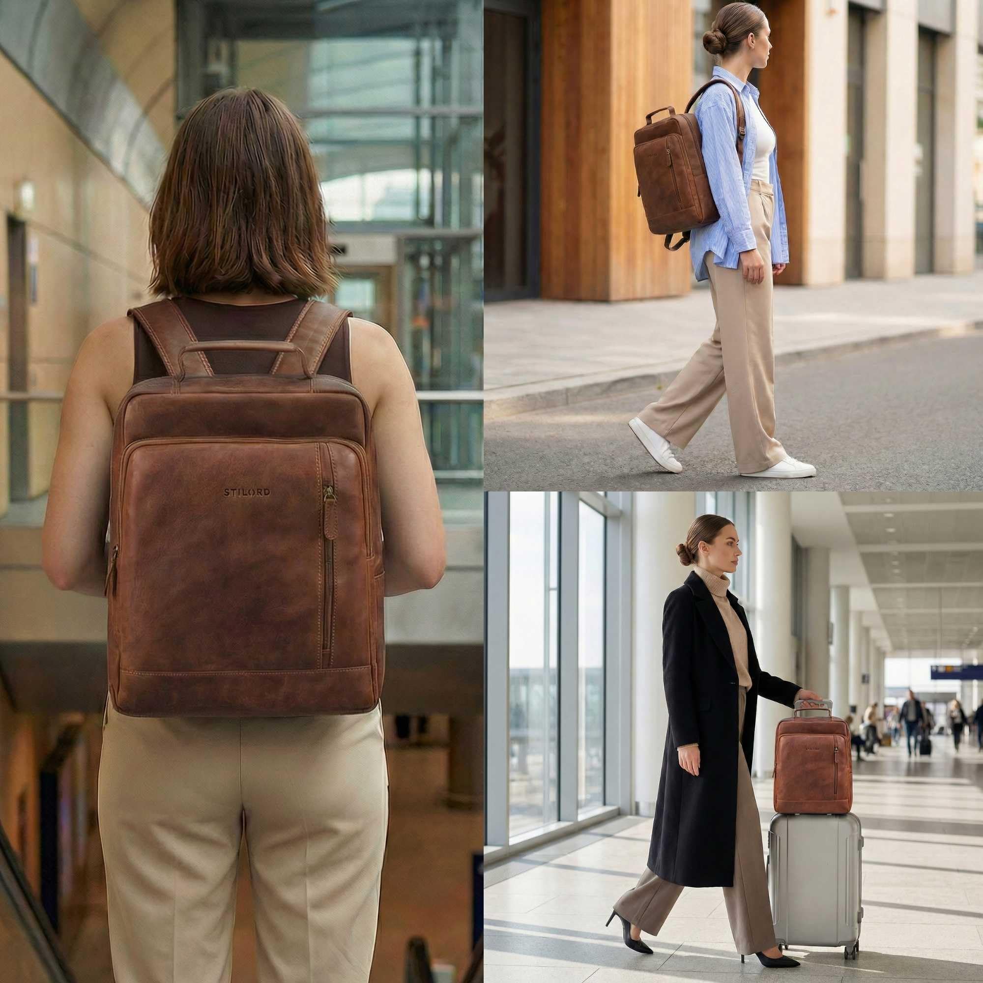 STILORD 'Soline' 15 Zoll Laptop Rucksack Leder - Business Rucksack Arbeitsrucksack Herren Groß - Eleganter Echt Leder-Rucksack Damen für Arbeit Freizeit Reiserucksack, Farbe:cognac - braun