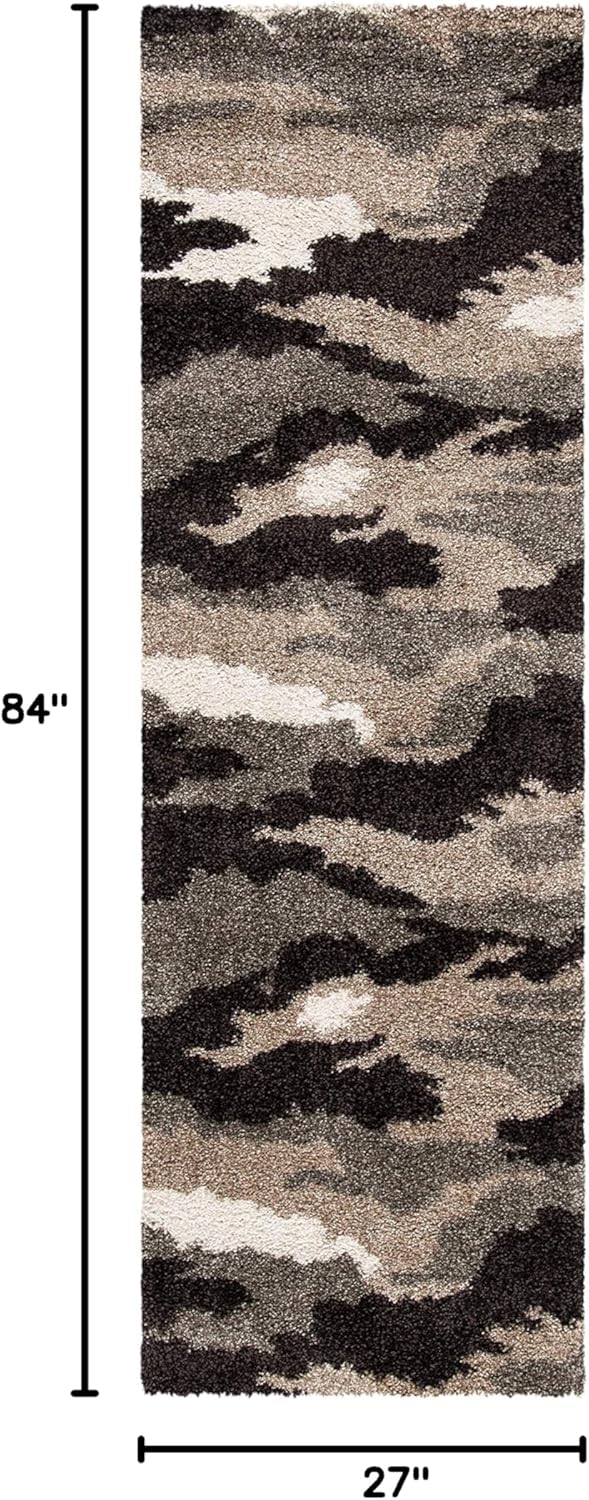 SAFAVIEH Florida Shag Collection Runner Rug - 2'3" x 7', Beige & Multi, Camouflage Design, Non-Shedding & Easy Care, 1.2-inch Thick Ideal for High Traffic Areas in Living Room, Bedroom (SG453-1391)