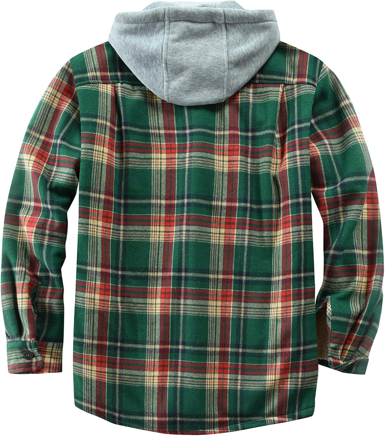 Derbars Men’s Cotton Plaid Shirts Jacket Fleece Lined Flannel Shirts Sherpa Button Down Jackets with Hood for Men