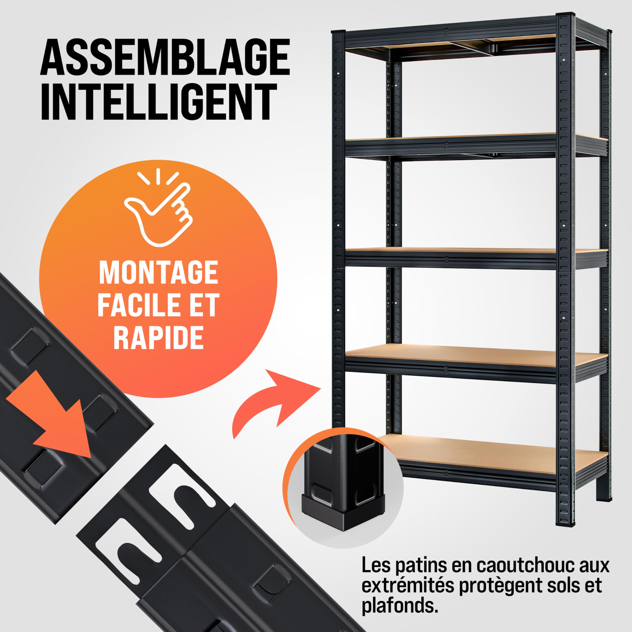 Monzana® 2X Étagères Charge Lourde Noir 5 Niveaux 180x90x40cm Étagère métallique Max 875kg Rangement Garage Atelier