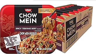 Nissin Chow Mein Noodles, Spicy Teriyaki Beef, 10g Protein, 4 Ounce (Pack of 8)