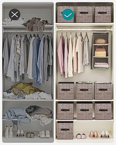 Miniatura 68 de SONGMICS - Cubos de almacenamiento, cubos plegables de 13 pulgadas, con asas dobles, juego de 6, organizadores de armario para estantes, color gris