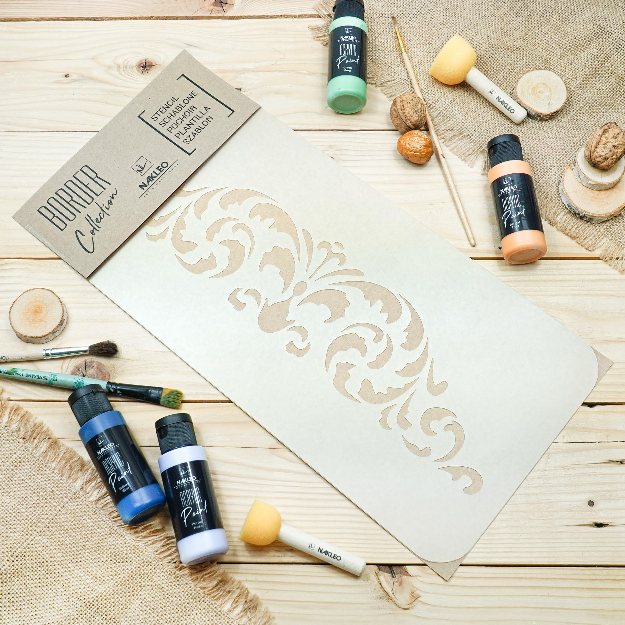 NAKLEO Szablon Malarski do Malowania Ścian Bordiura, 21x45 cm Ornament Border Wielorazowy Wielokrotny Plastik, Wzór DIY Ornament Rękodzieło Dom Dekoracje, Papier Ściany Tkaniny Drewno Meble
