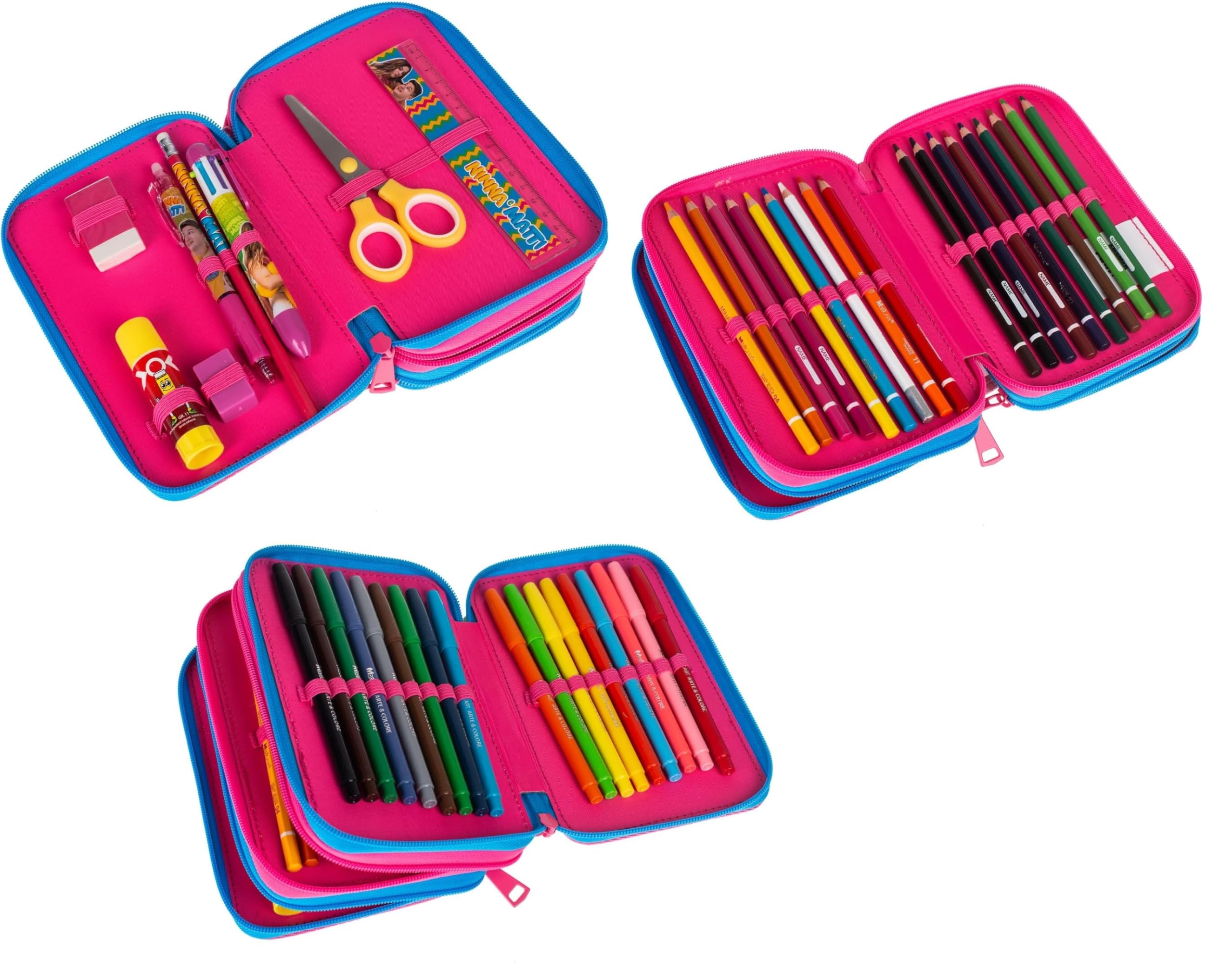 PRESTIGE & DELUXE Trolley Zaino Ninna & Matti per la scuola Bambine + Astuccio 3 piani + Agenda + omaggio 7 penne e portachiave paillettes