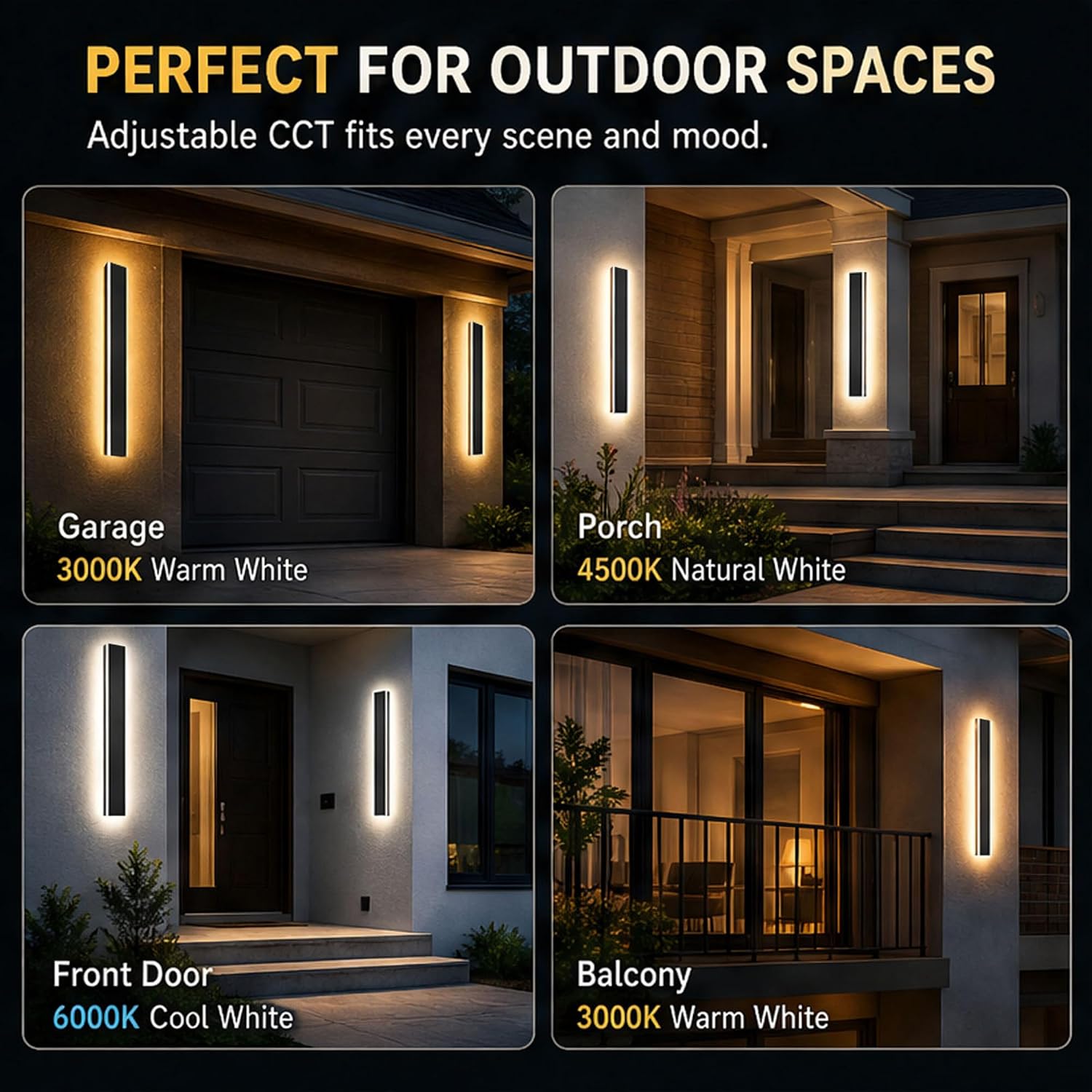 Upgraded 70inch 2pcs Modern Wall Light, 4.33 Inch Wide Dimmable Linear Wall Sconce, Waterproof IP65, Black LED Long Outdoor Lights for Garage, Front Door, Exterior Wall Lights