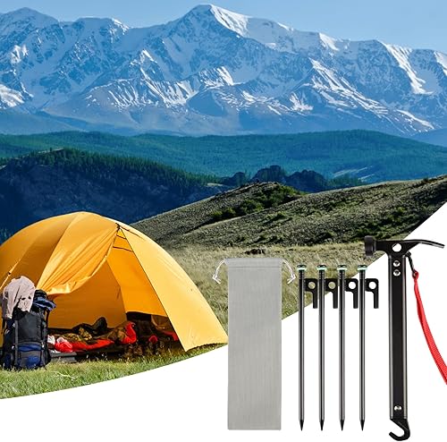 Miniatura 7 de Juego de estacas resistentes y martillo, con removedor de estacas de tienda de campaña de 12 pulgadas + clavijas de acero de 10 pulgadas + bolsa de