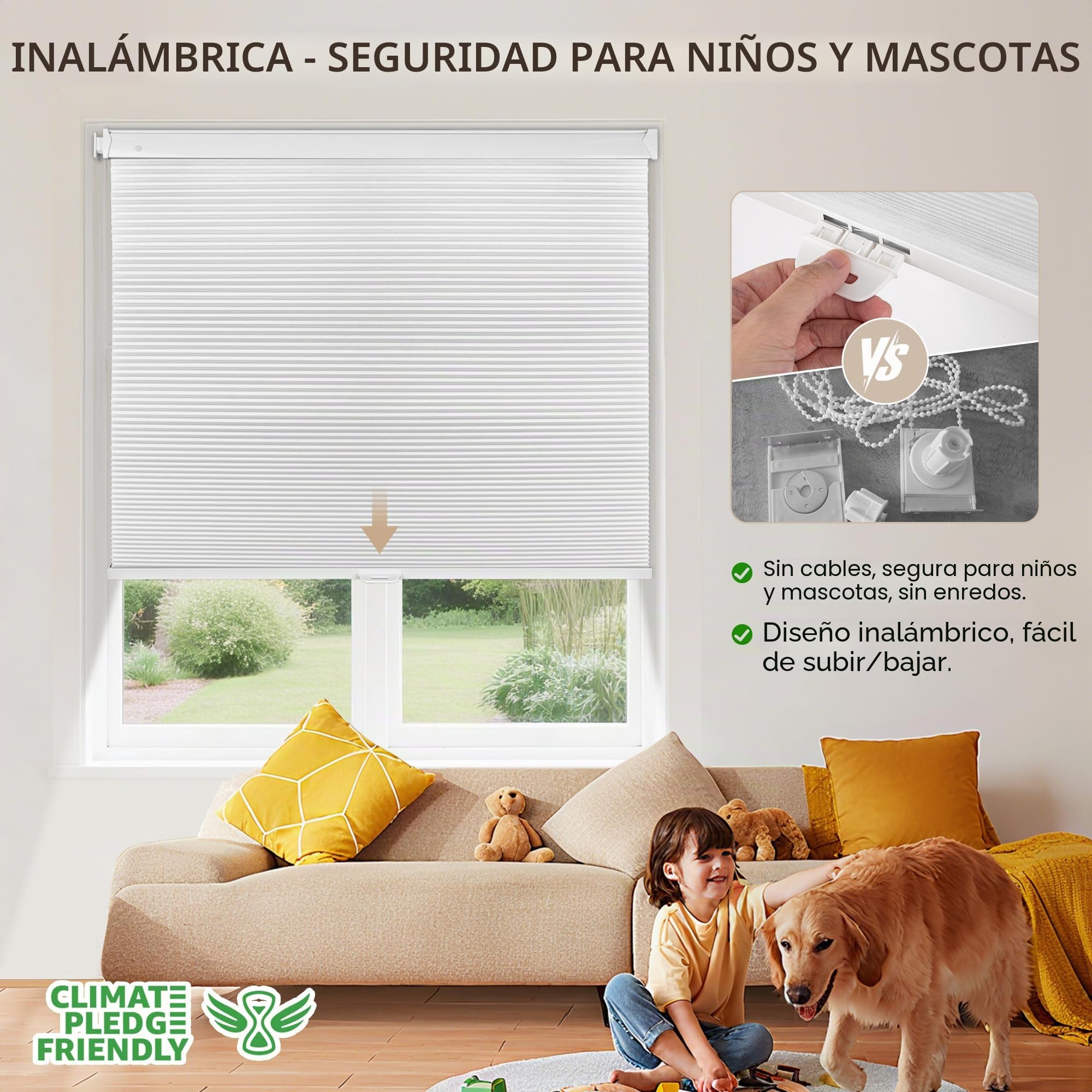 Grandekor Estores Celulares Inalámbricos Sin Herramientas Sin Taladro, 89 cm An x 163 cm Al, Estores Opacas de Panal para Ventanas Interiores, Protección UV, Privacidad Sin Taladro para Hogar, Puerta
