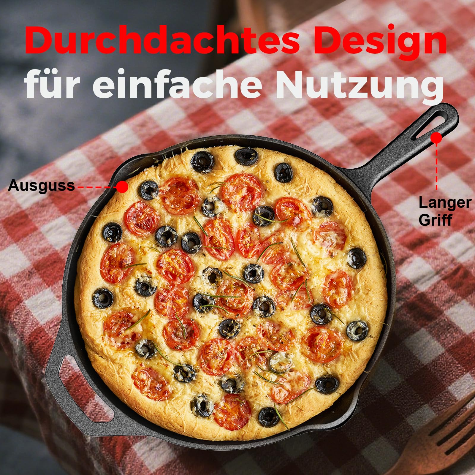 YASHE Große Gusseisenpfanne 30 CM,Gleichmäßige Wärmeverteilung, widerstandsfähig und langlebig, für Innen- und Außeneinsatz, Schwar