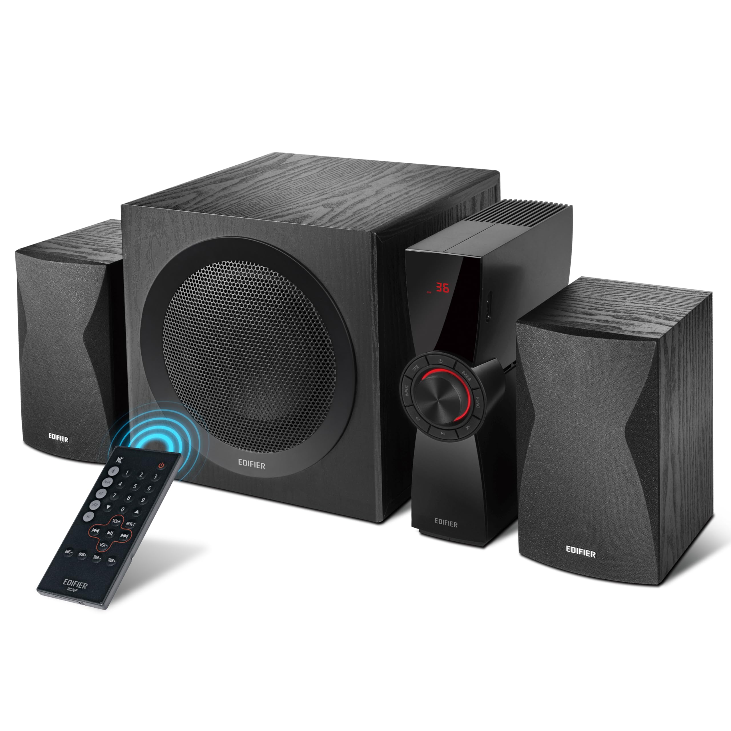Edifier CX7 Aktives 2.1 Home-Entertainment-System mit Bluetooth V5.0, 21cm (8 Zoll) Subwoofer und Infrarot-Fernbedienung: Perfekt für TV, PC, Notebook etc., Schwarz