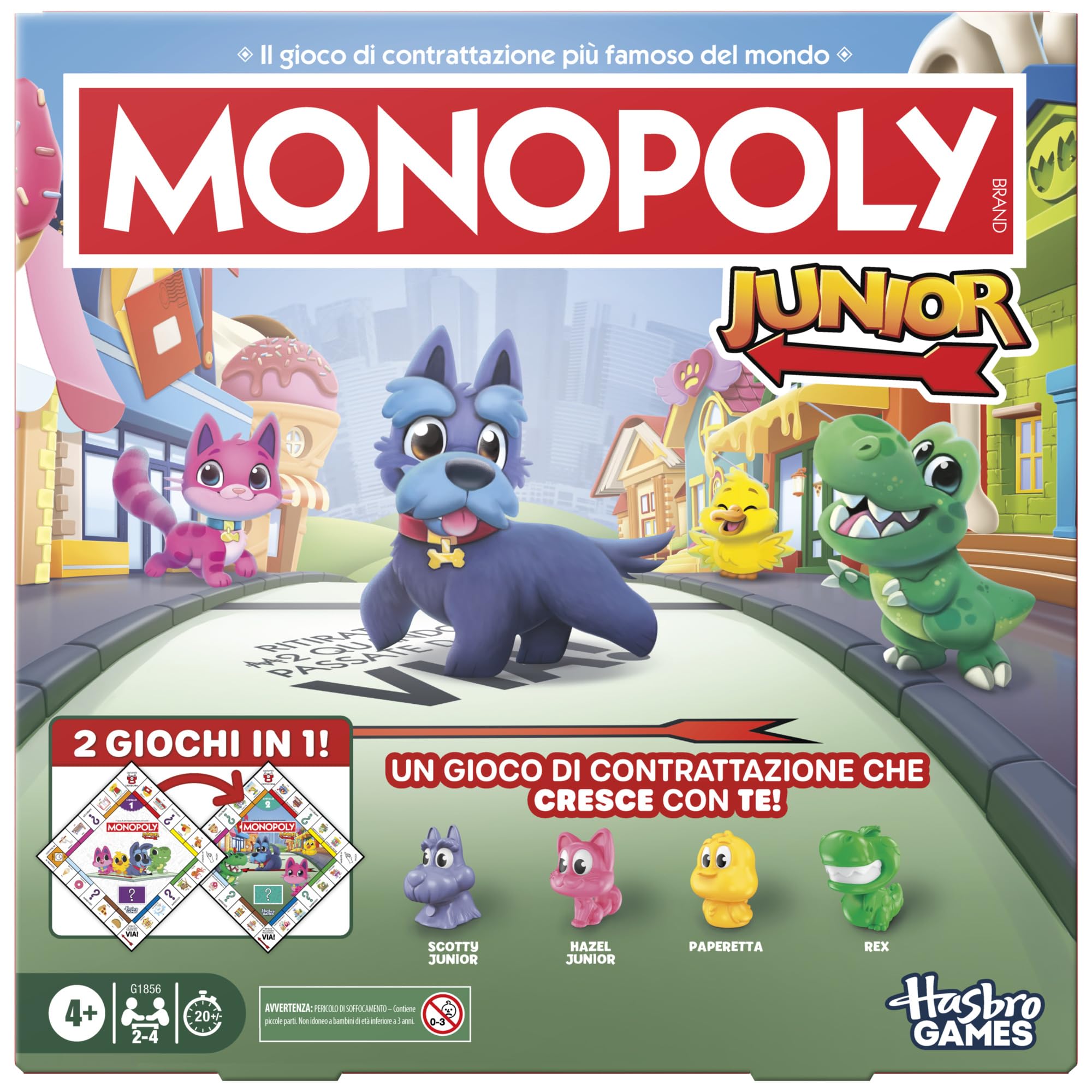 Monopoly Junior, gioco da tavolo (edizione 2026) | 2 giochi in 1 per bambini e bambine più piccoli | dai 4 anni in su | da 2 a 4 giocatori | 20 minuti | regali per età prescolare - Versione italiana