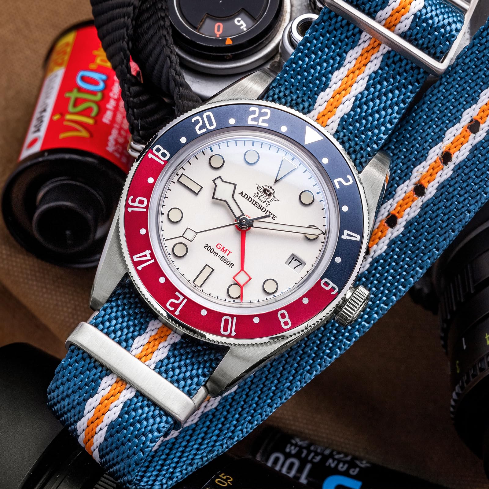 ADDIESDIVE GMT 24H - Reloj de pulsera analógico para hombre (cuarzo, acero inoxidable, 200 m, luminoso)