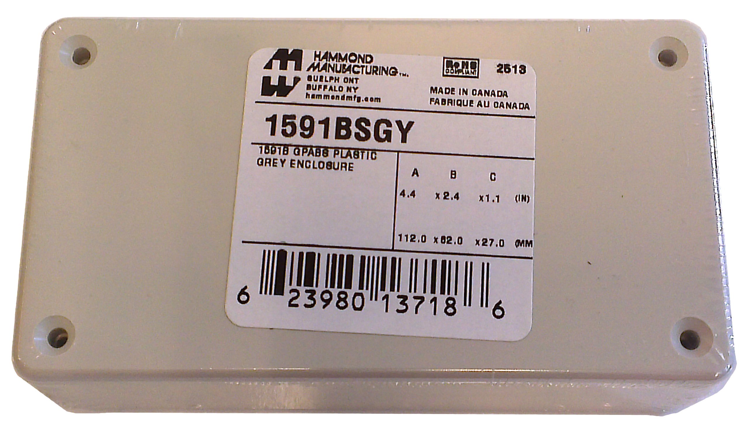 Hammond Manufacturing1591BSGY Grey ABS Plastic Project Box - Inches (4.4" x 2.4" x 1.1") mm (112mm x 62mm x 27mm)